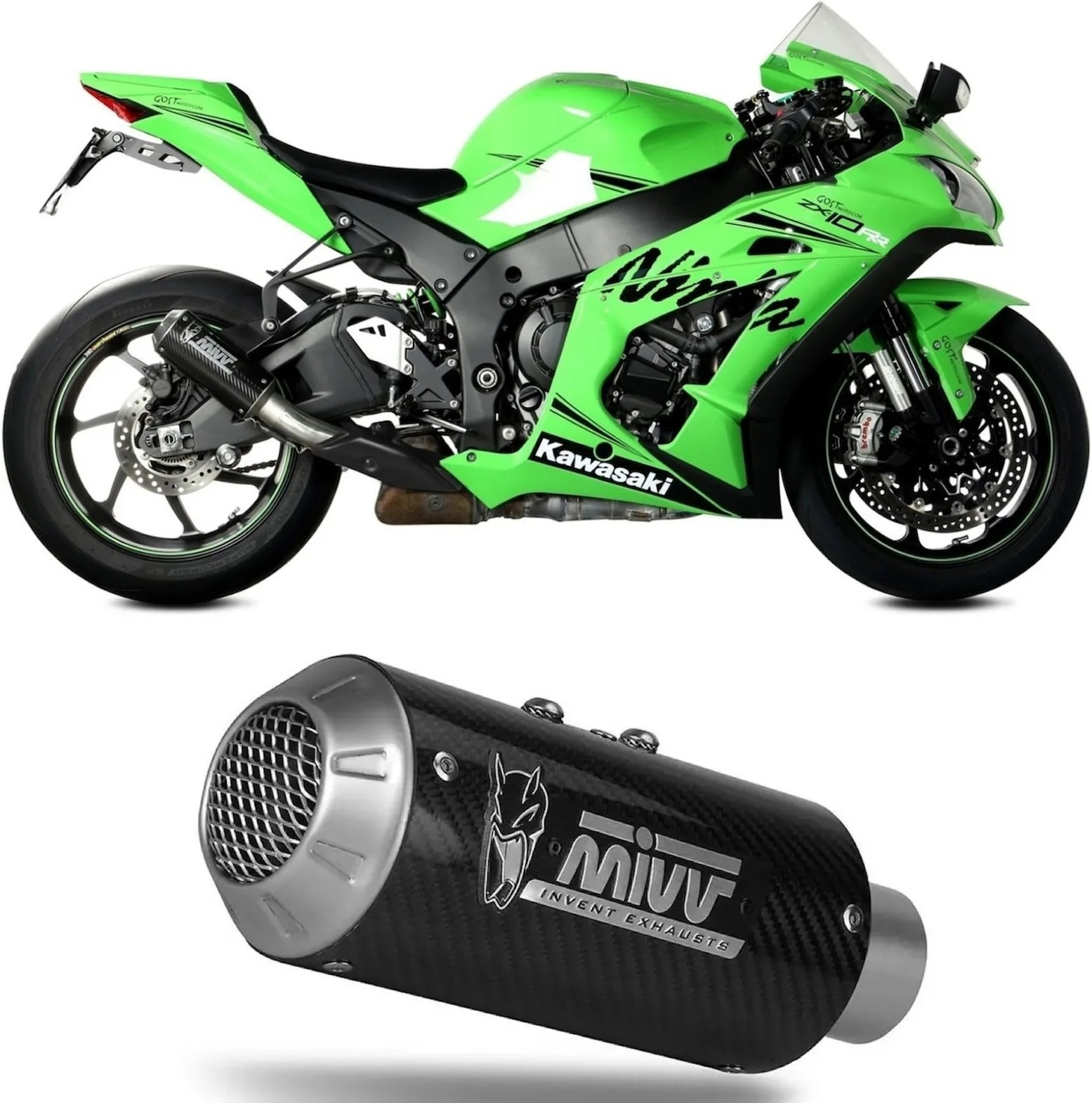 Tubo De Escape Con Homologación Acústica Mk3 Carbono - Mivv Compatible Con Kawasaki Zx 10R - Rr - Se (2016-2024)