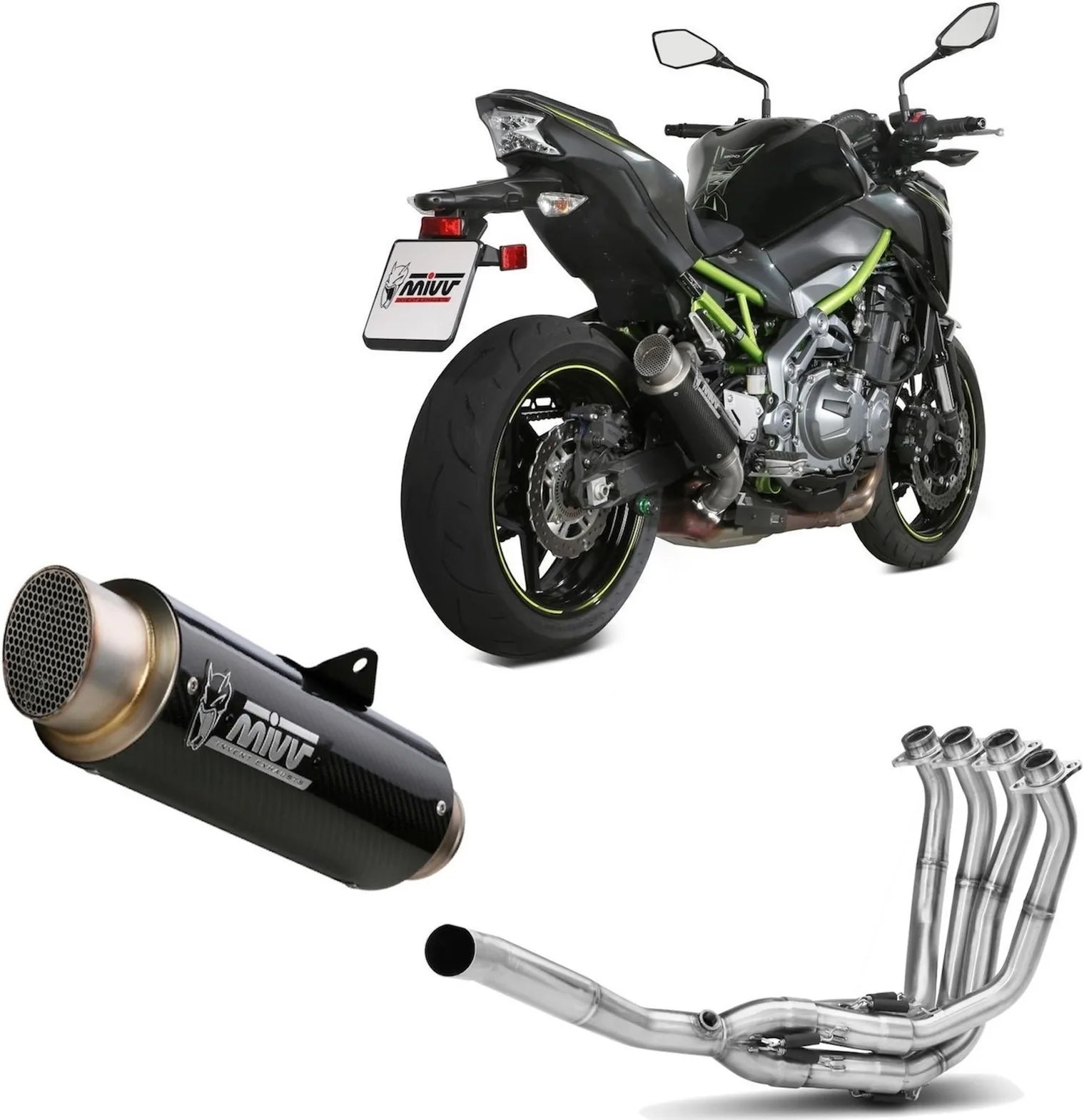Sistema De Escape Completo Sin Catalizador Y Con Homologación Acústica Gppro Carbono - Mivv Compatible Con Kawasaki Z 900 (2017-2024)