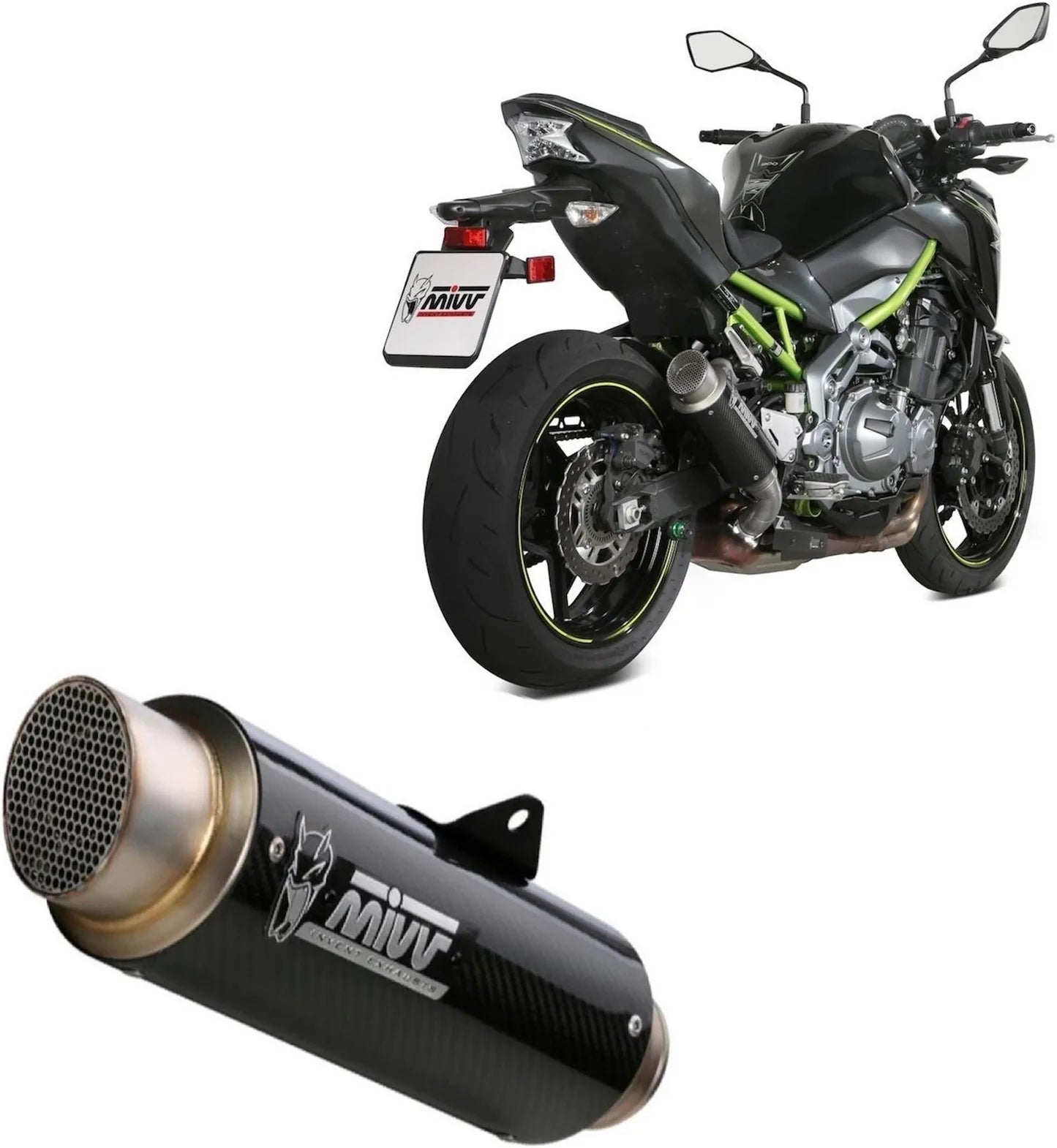 Tubo De Escape Con Homologación Acústica Gppro Carbono - Mivv Compatible Con Kawasaki Z 900 (2017-2024)