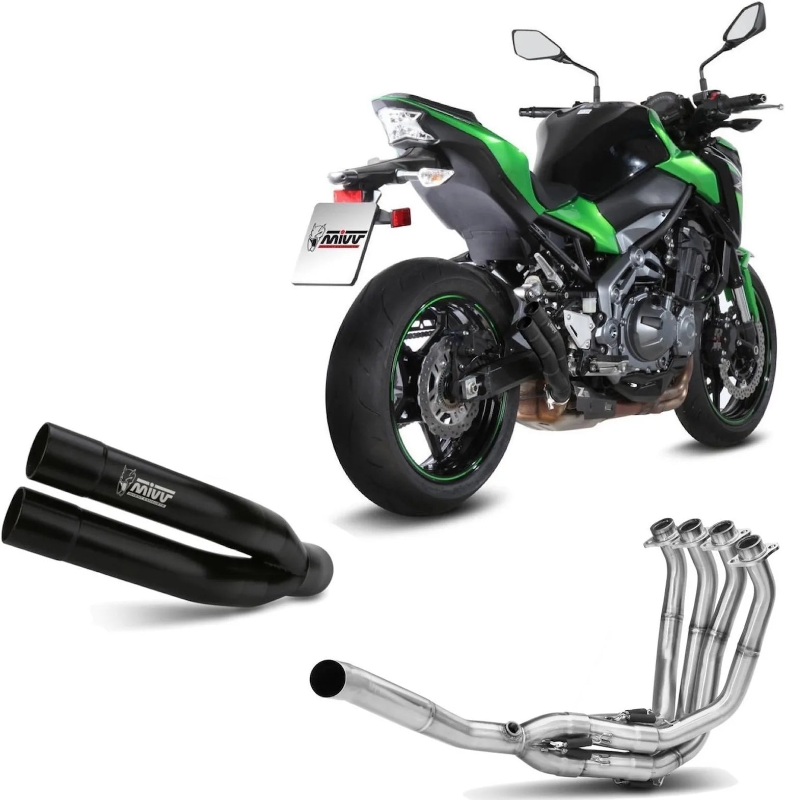 Sistema De Escape Completo Sin Catalizador Y Con Homologación Acústica Double Gun Acero Negro - Mivv Compatible Con Kawasaki Z 900 (2017-2024)