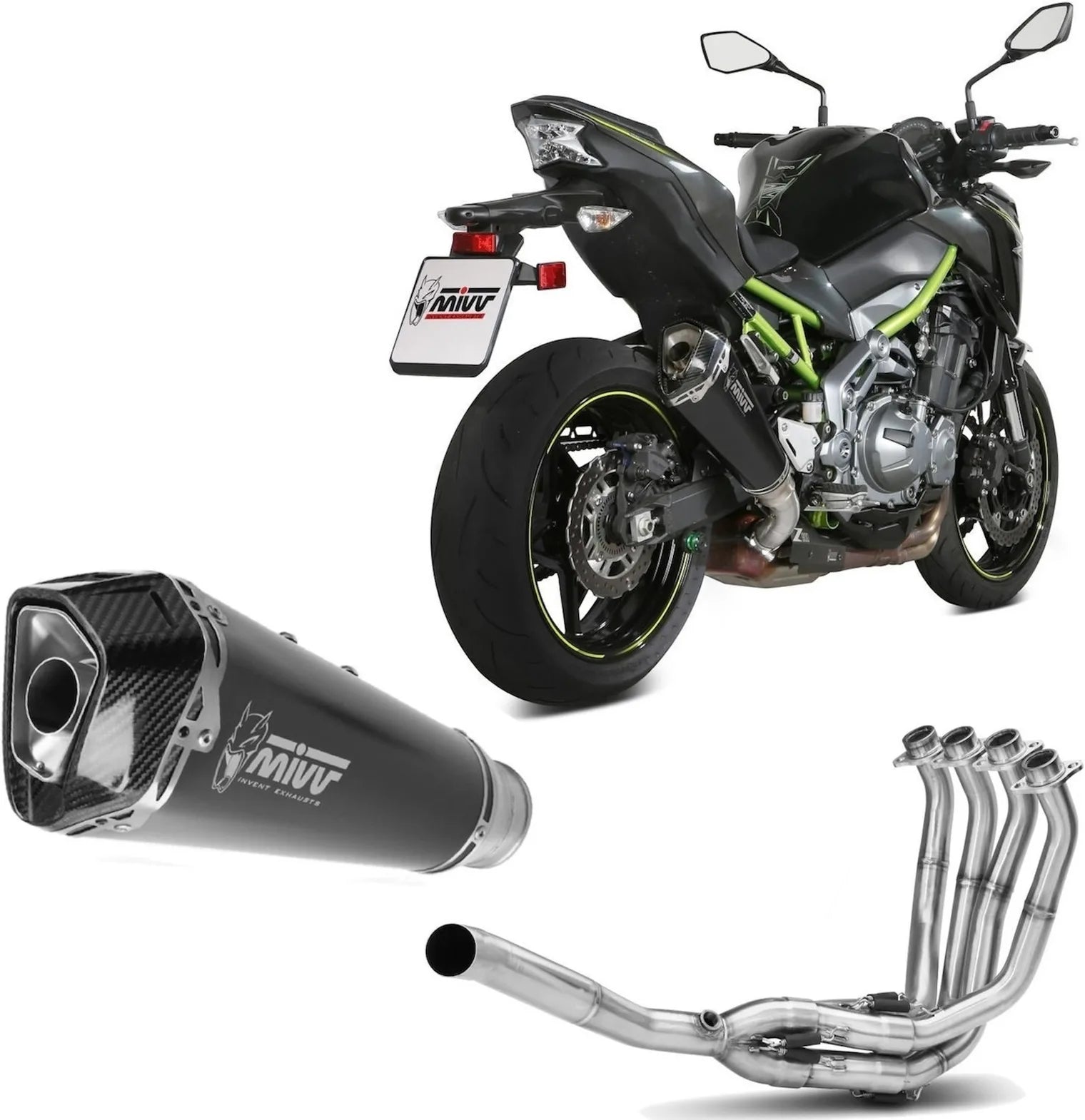 Sistema De Escape Completo Sin Catalizador Y Con Homologación Acústica Delta Race Acero Negro Carbono - Mivv Compatible Con Kawasaki Z 900 (2017-2024)