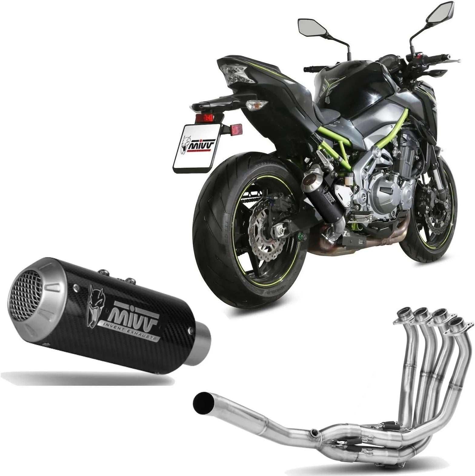 Sistema De Escape Completo Sin Catalizador Y Con Homologación Acústica Mk3 Carbono - Mivv Compatible Con Kawasaki Z 900 (2017-2019)
