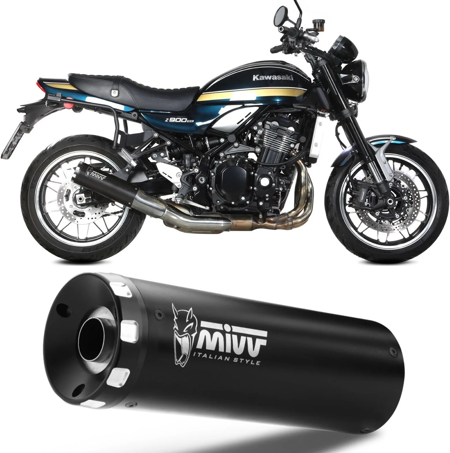 Tubo De Escape Con Homologación Acústica Hr-1 Acero Negro - Mivv Compatible Con Kawasaki Z 900 Rs (2018-2024)