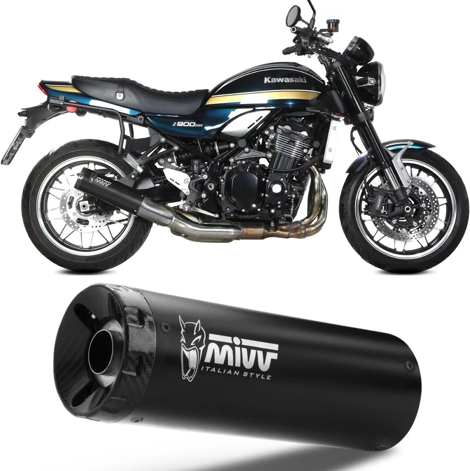 Tubo De Escape Con Homologación Acústica Hr-1 Acero Negro Carbono - Mivv Compatible Con Kawasaki Z 900 Rs (2018-2024)