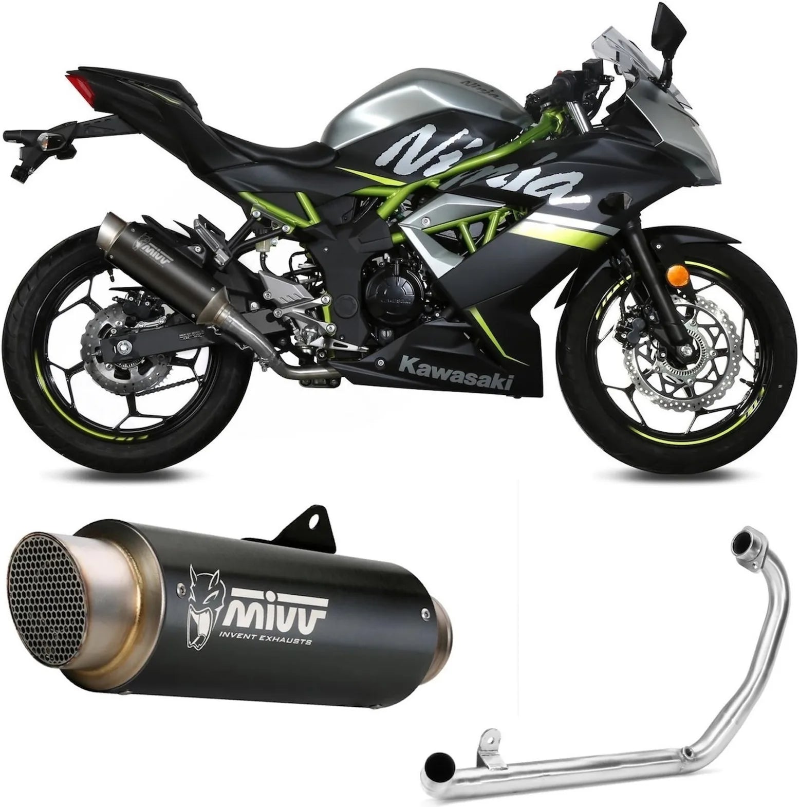 Sistema De Escape Completo Sin Catalizador Y Con Homologación Acústica Gppro Acero Negro - Mivv Compatible Con Kawasaki Ninja 125 (2019-2024)