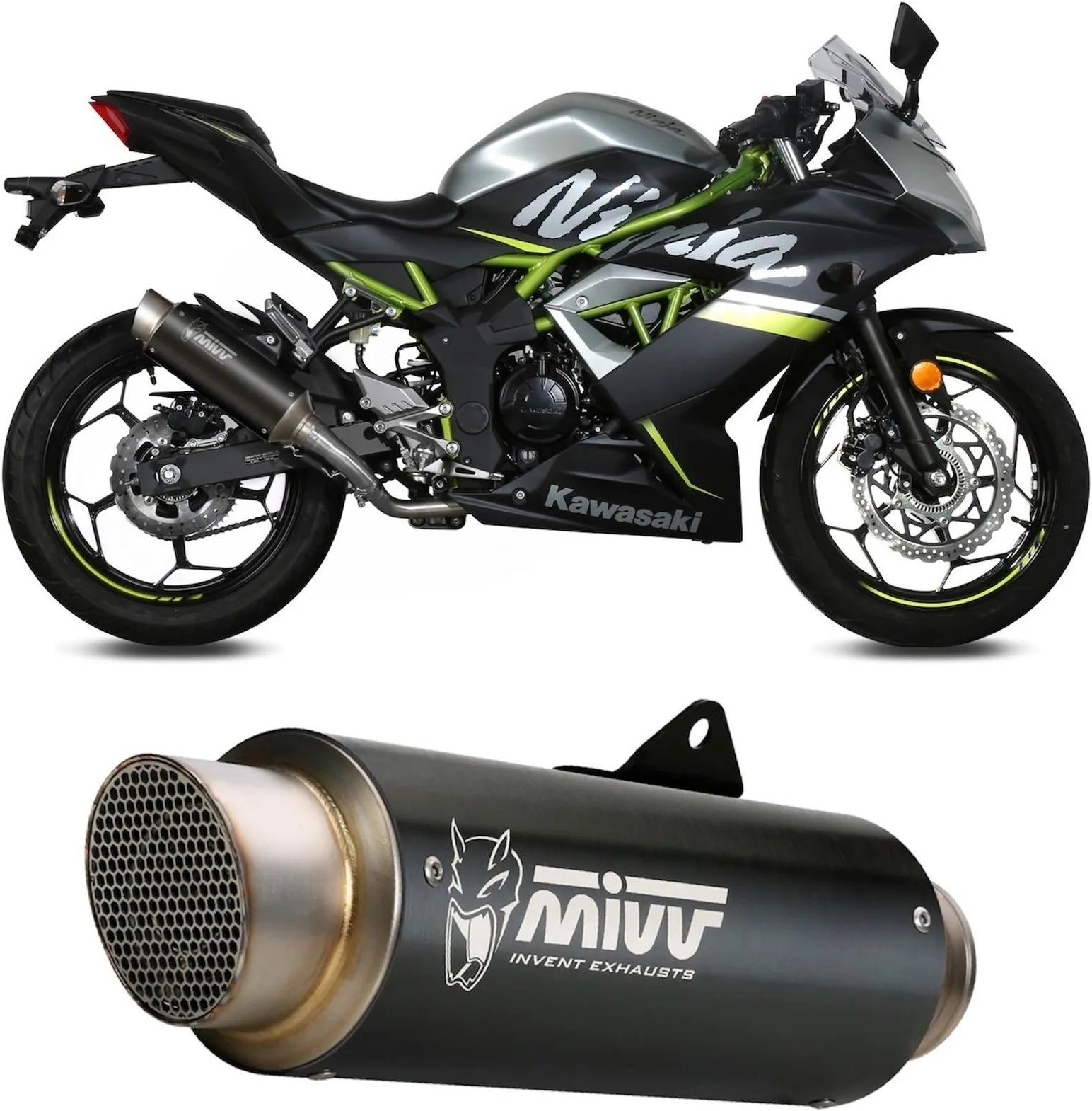 Tubo De Escape Con Homologación Acústica Gppro Acero Negro - Mivv Compatible Con Kawasaki Ninja 125 (2019-2024)