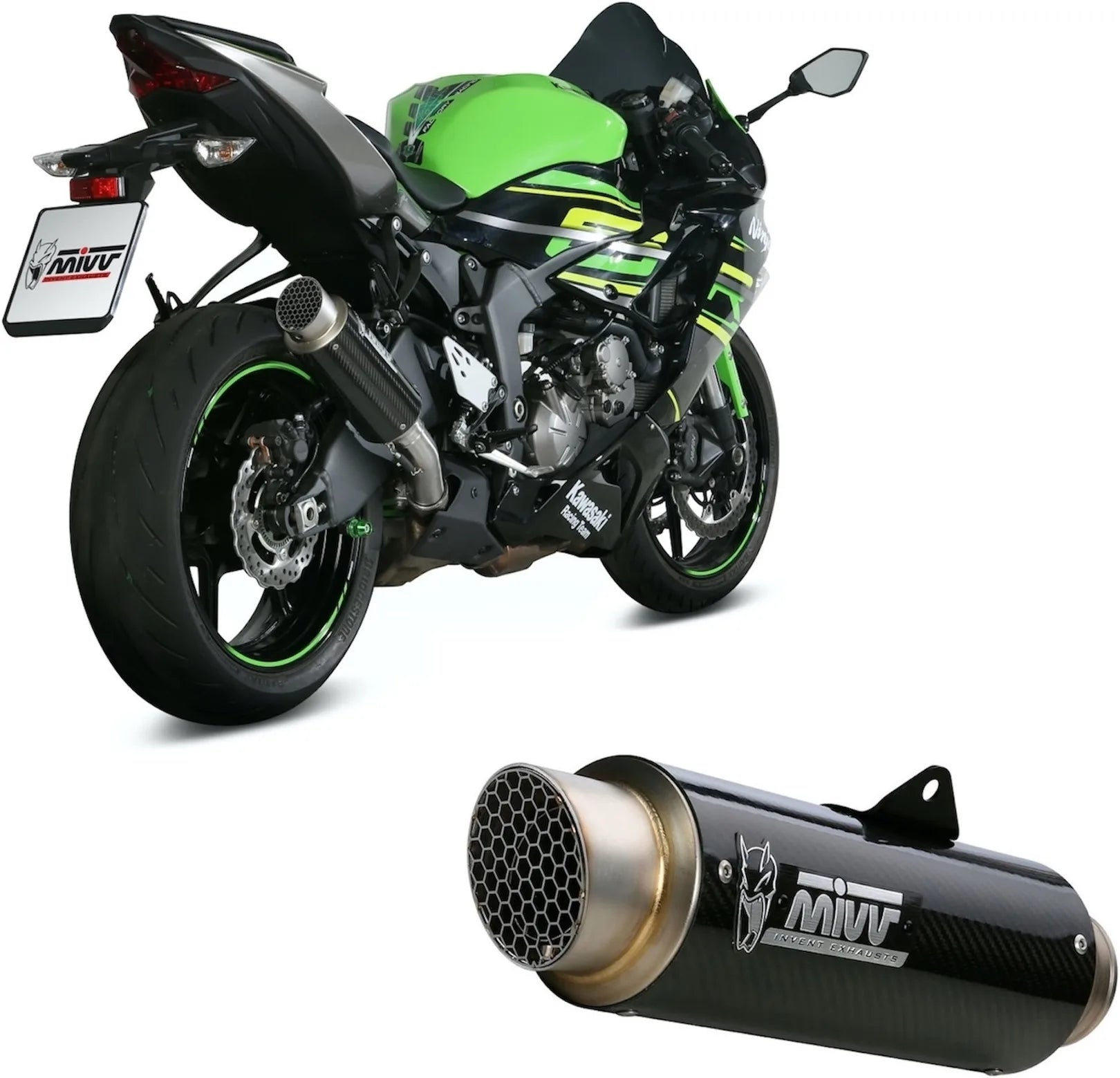 Tubo De Escape Con Homologación Acústica Gppro Carbono - Mivv Compatible Con Kawasaki Zx 6R 636 (2019-2020)