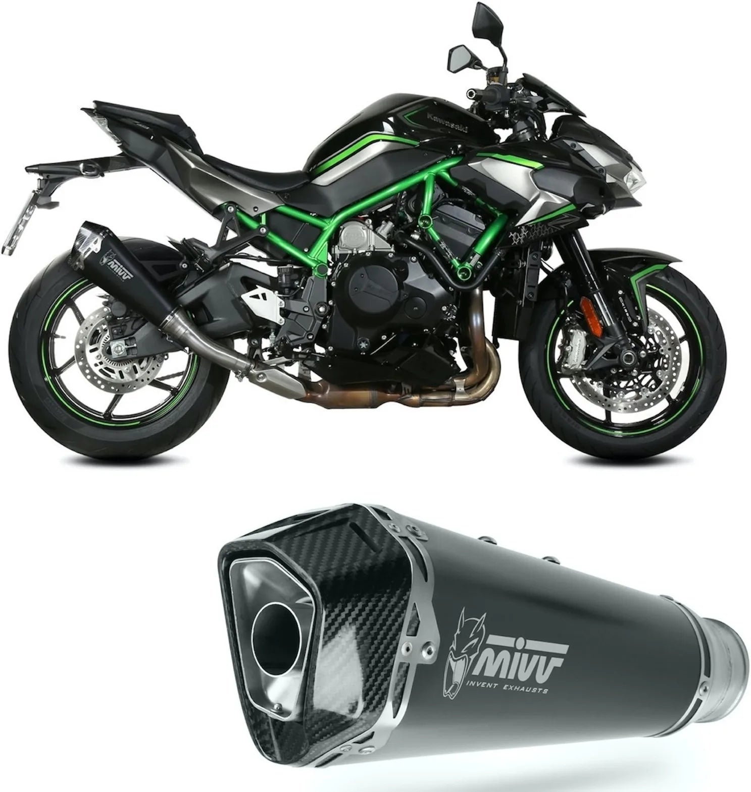 Tubo De Escape Con Catalizador Y Homologación Acústica Delta Race Acero Negro Carbono - Mivv Compatible Con Kawasaki Z H2 1000 (2020-2024)