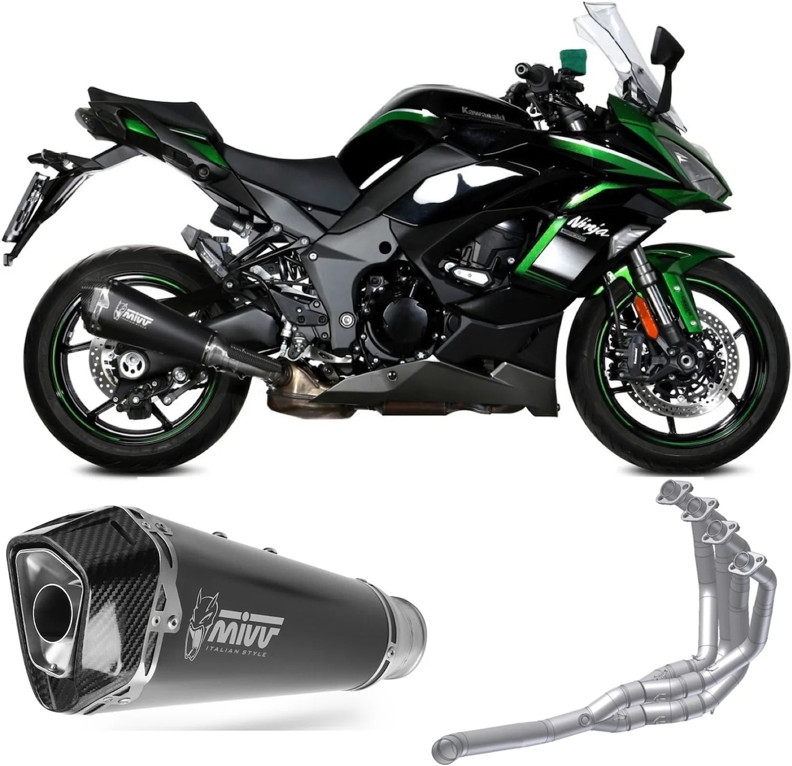 Sistema De Escape Completo Sin Catalizador Y Con Homologación Acústica Delta Race Acero Negro Carbono - Mivv Compatible Con Kawasaki Ninja 1000 Sx (2020-2024)