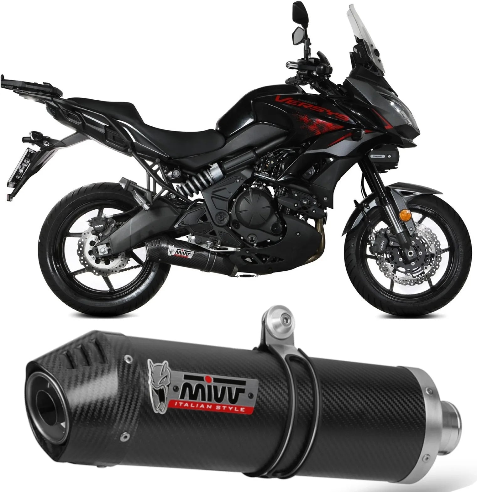 Sistema De Escape Completo Con Catalizador Y Homologación Acústica Oval Carbono Carbono - Mivv Compatible Con Kawasaki Versys 650 (2021-2023)