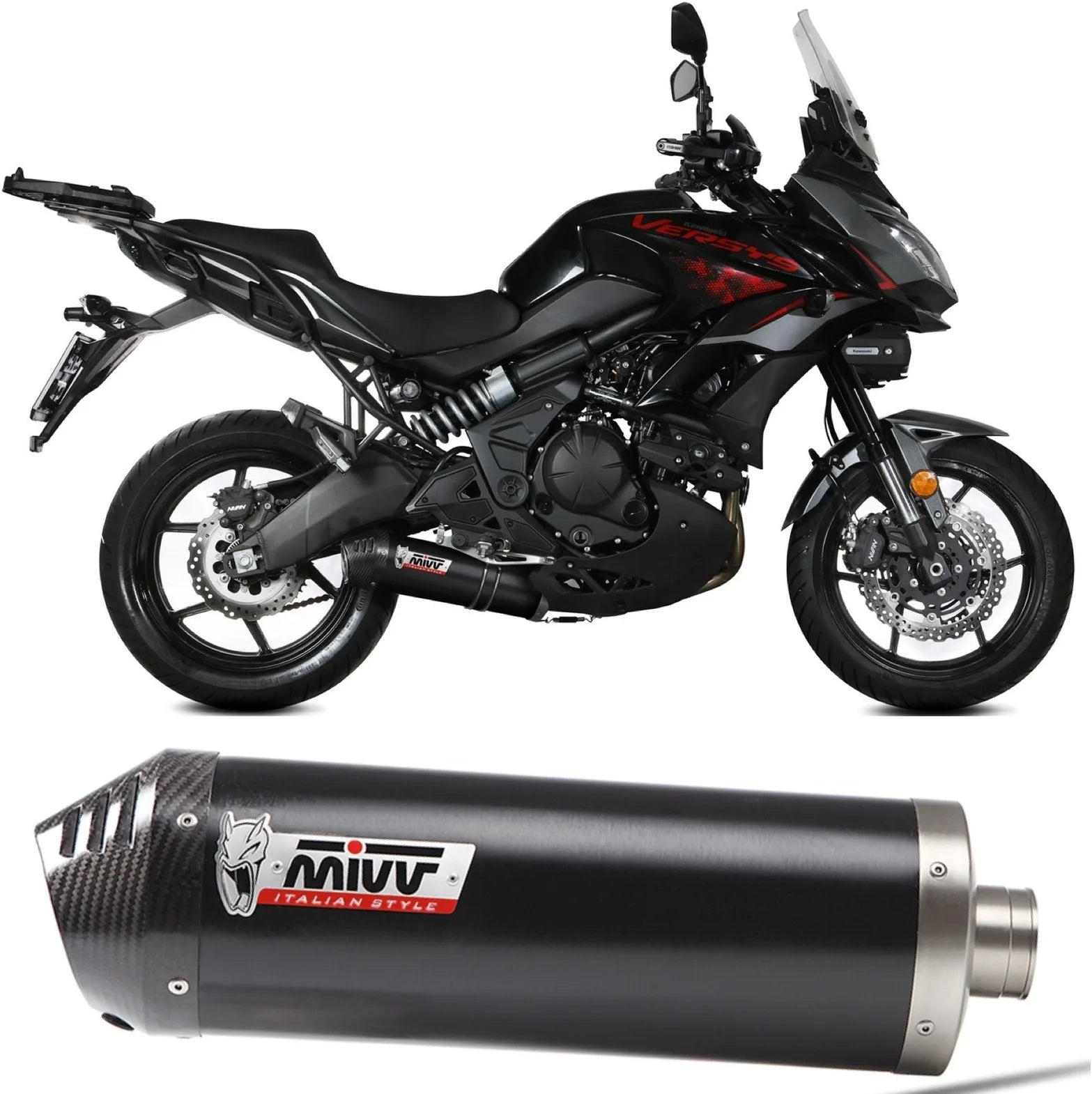 Sistema De Escape Completo Con Catalizador Y Homologación Acústica Oval Acero Negro Carbono - Mivv Compatible Con Kawasaki Versys 650 (2021-2023)