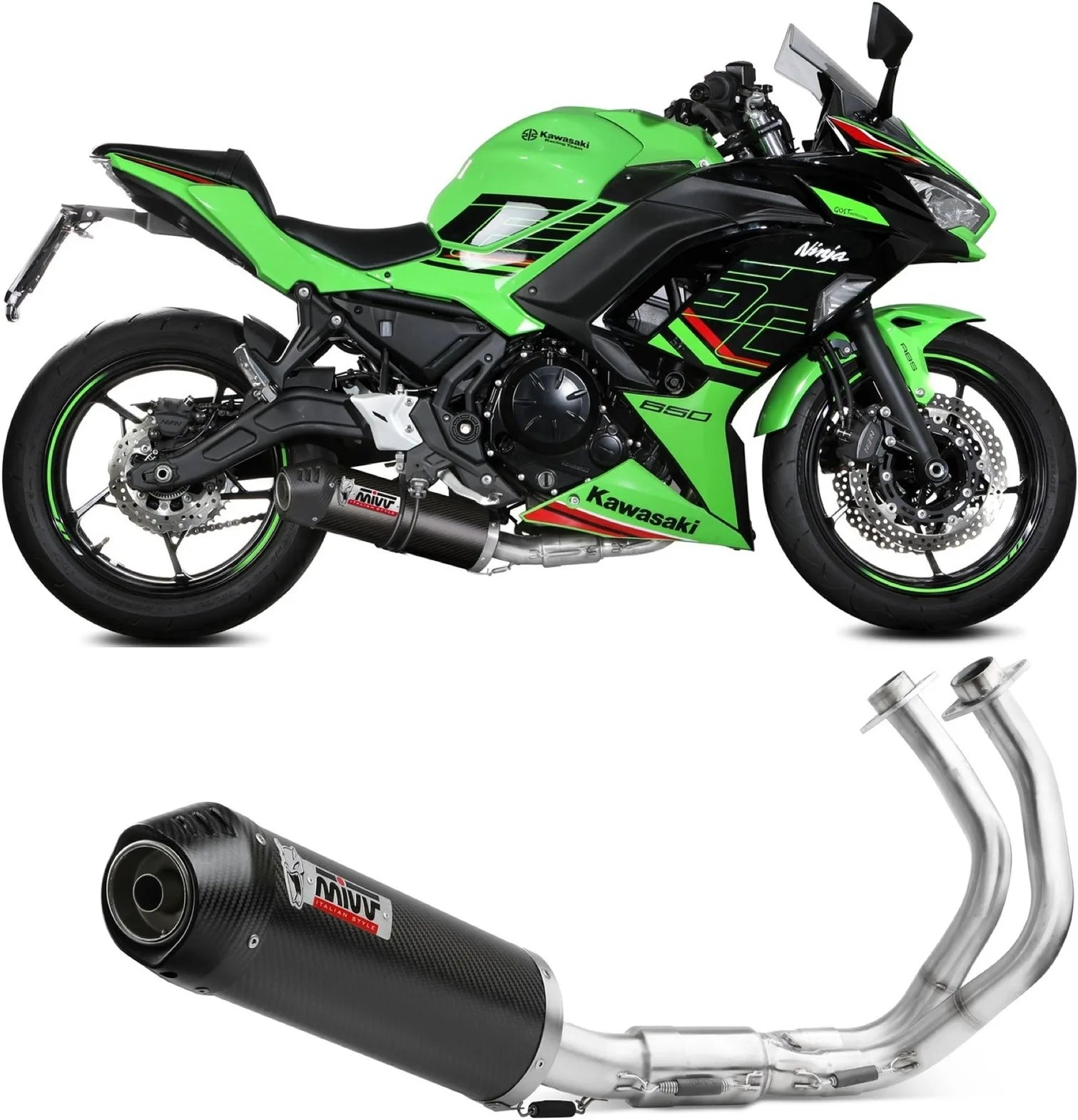 Sistema De Escape Completo Con Catalizador Y Homologación Acústica Oval Carbono Carbono - Mivv Compatible Con Kawasaki Z 650 (2024)
