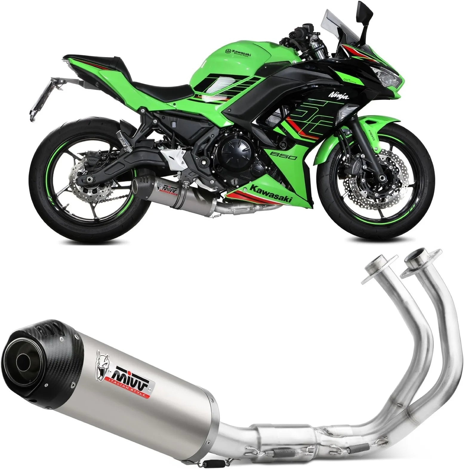 Sistema De Escape Completo Con Catalizador Y Homologación Acústica Oval Titano Carbono - Mivv Compatible Con Kawasaki Ninja 650 (2024)