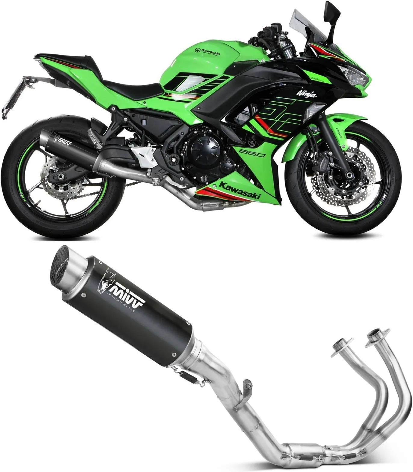 Sistema De Escape Completo Con Catalizador Y Homologación Acústica Gppro Acero Negro Carbono - Mivv Compatible Con Kawasaki Z 650 (2024)