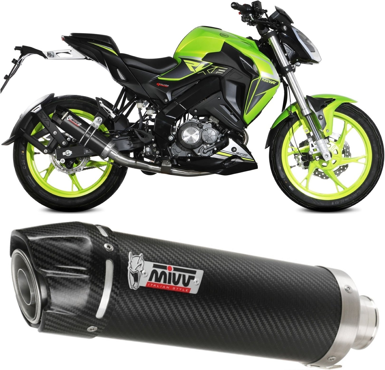 Complete Catalytic Exhaust System With Sound Certification Gp Steel Black Carbon - Mivv Compatible With Keeway Rkf 125 (2021-2024)