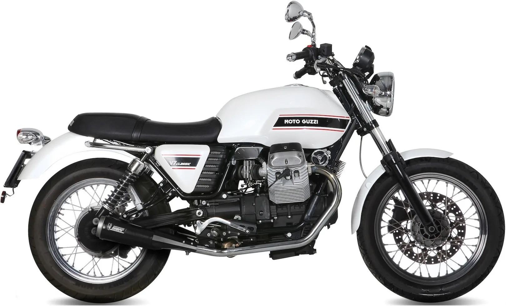 Escape Doble Sin Catalizador Con Homologación Acústica Ghibli Acero Negro - Mivv Compatible Con Moto Guzzi V7 Special (2008-2016)
