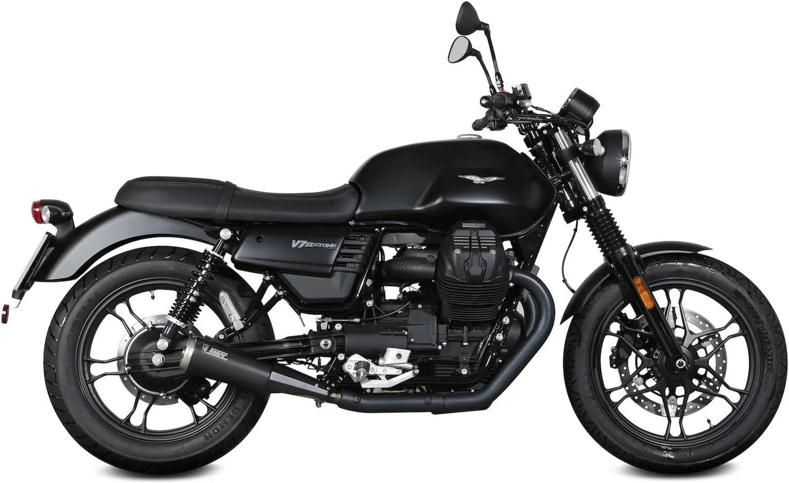 Doble Salida De Escape Con Catalizador Y Homologación Acústica Ghibli Acero Negro - Mivv Compatible Con Moto Guzzi V7 Iii (2017-2020)