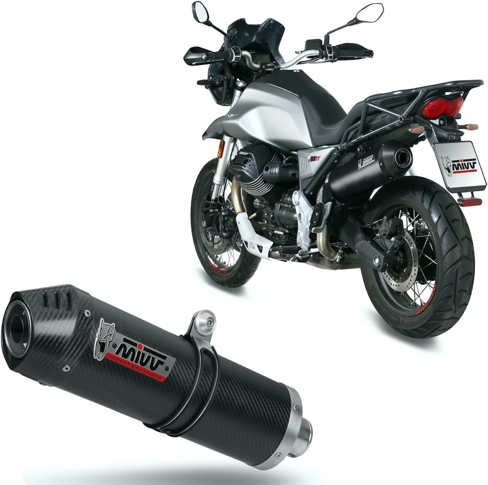 Exhaust Tip With Noise Certification Oval Carbon Carbon - Mivv Compatible With Moto Guzzi V85 Tt (2019-2024)