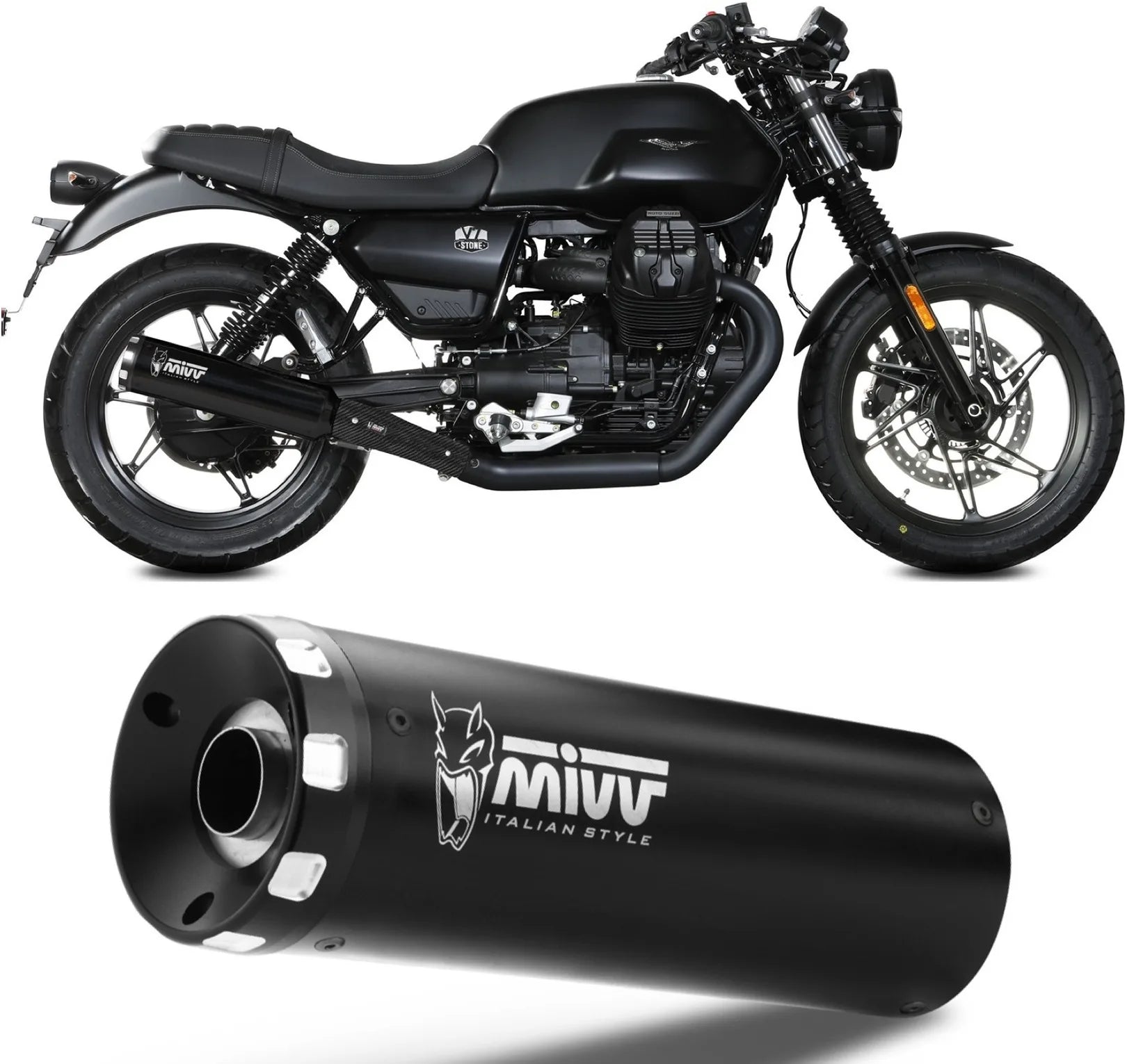 Escape Doble Sin Catalizador Con Homologación Acústica Hr-1 Acero Negro - Mivv Compatible Con Moto Guzzi V7 Stone (2021-2024)