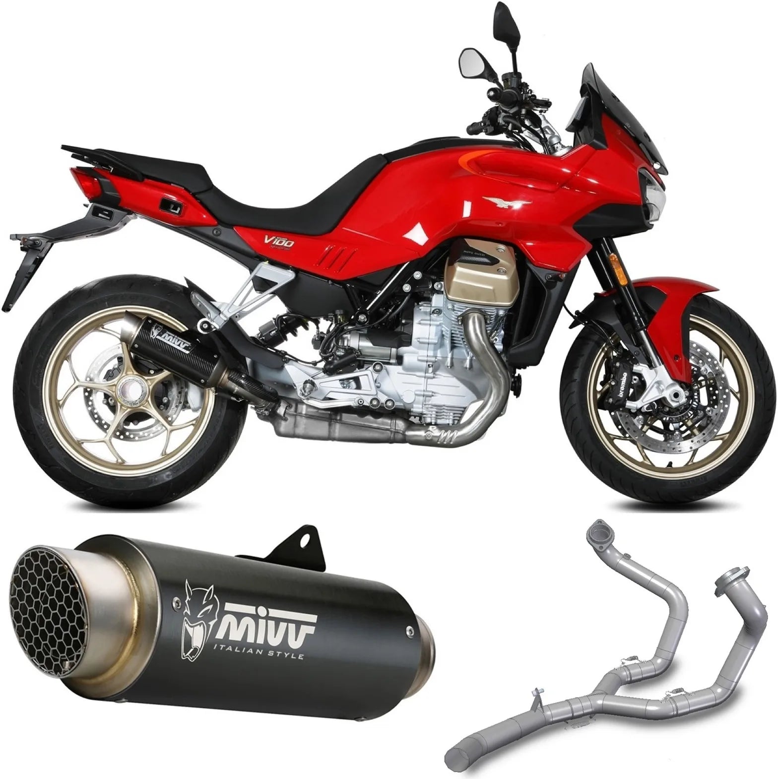Sistema De Escape Completo Sin Catalizador Y Con Homologación Acústica Gppro Carbono - Mivv Compatible Con Moto Guzzi V 100 Mandello 1000 (2022-2024)