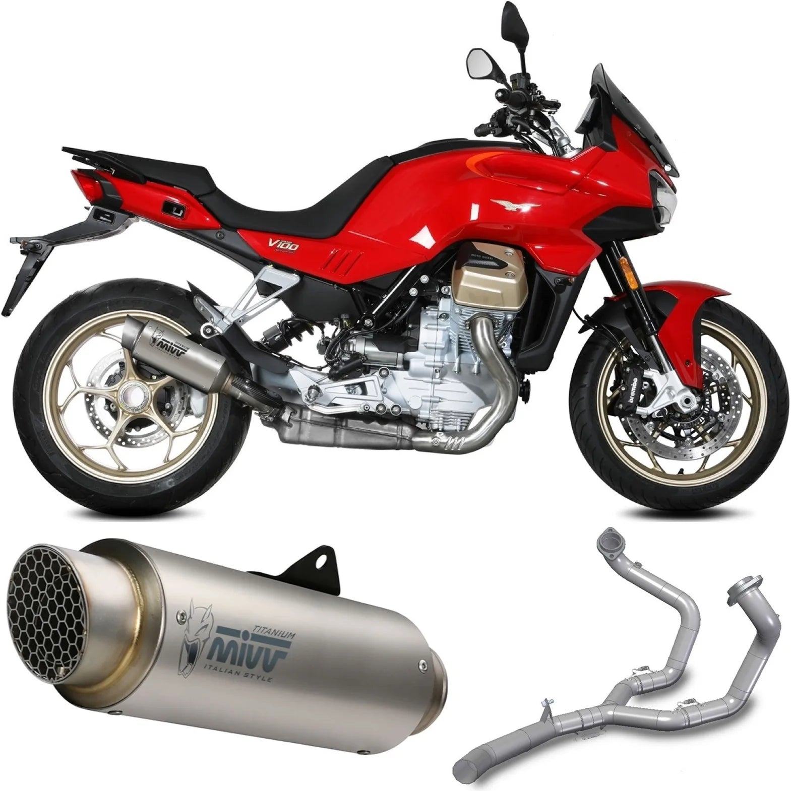 Sistema De Escape Completo Sin Catalizador Y Con Homologación Acústica Gppro Titano - Mivv Compatible Con Moto Guzzi V 100 Mandello 1000 (2022-2024)