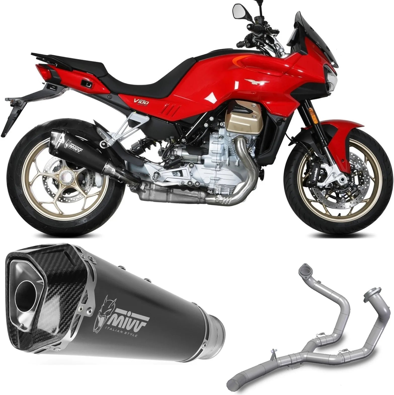 Sistema De Escape Completo Sin Catalizador Y Con Homologación Acústica Delta Race Acero Negro Carbono - Mivv Compatible Con Moto Guzzi V 100 Mandello 1000 (2022-2024)