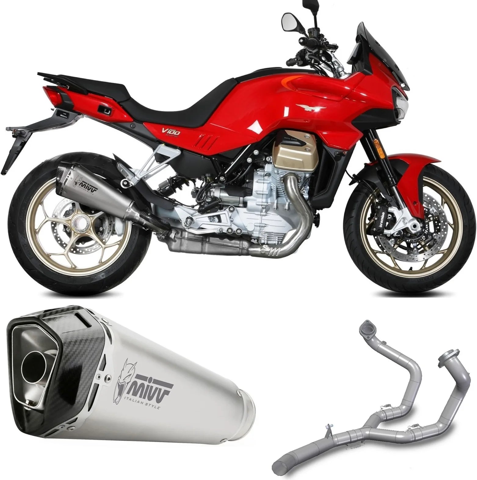Sistema De Escape Completo Sin Catalizador Y Con Homologación Acústica Delta Race Acero Carbono - Mivv Compatible Con Moto Guzzi V 100 Mandello 1000 (2022-2024)