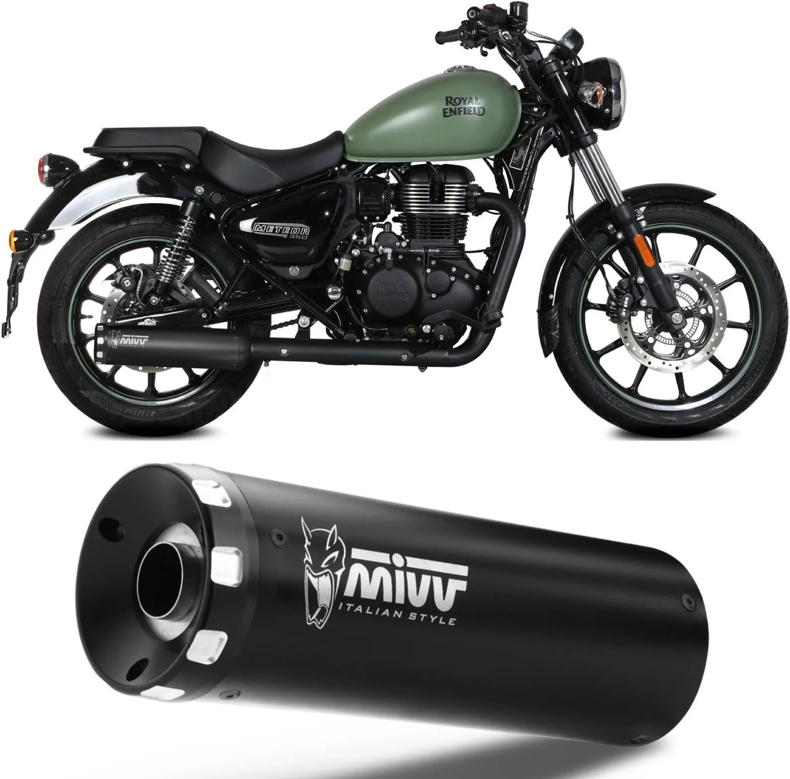 Tubo De Escape Con Homologación Acústica Hr-1 Acero Negro - Mivv Compatible Con Royal Enfield Meteor 350 (2021-2024)