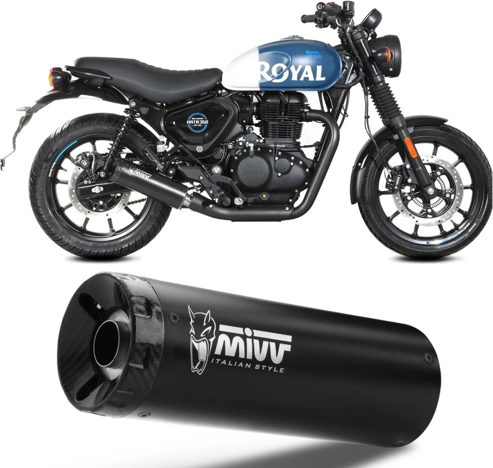 Tubo De Escape Con Homologación Acústica Hr-1 Acero Negro Carbono - Mivv Compatible Con Royal Enfield Hntr 350 (2022-2024)