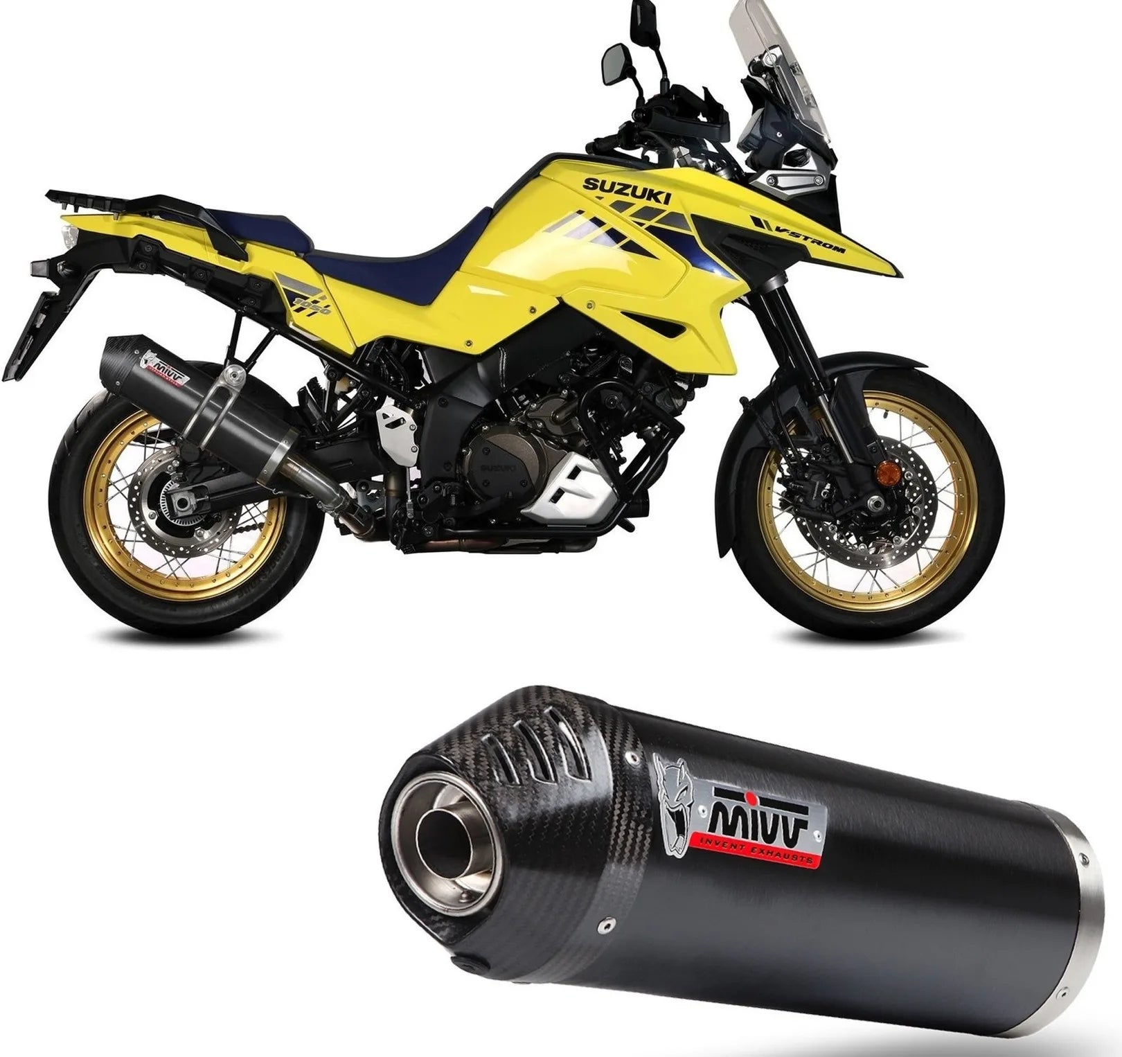 Tubo De Escape Con Homologación Acústica Oval Acero Negro Carbono - Mivv Compatible Con Suzuki V-Strom 1000 (2014-2020)