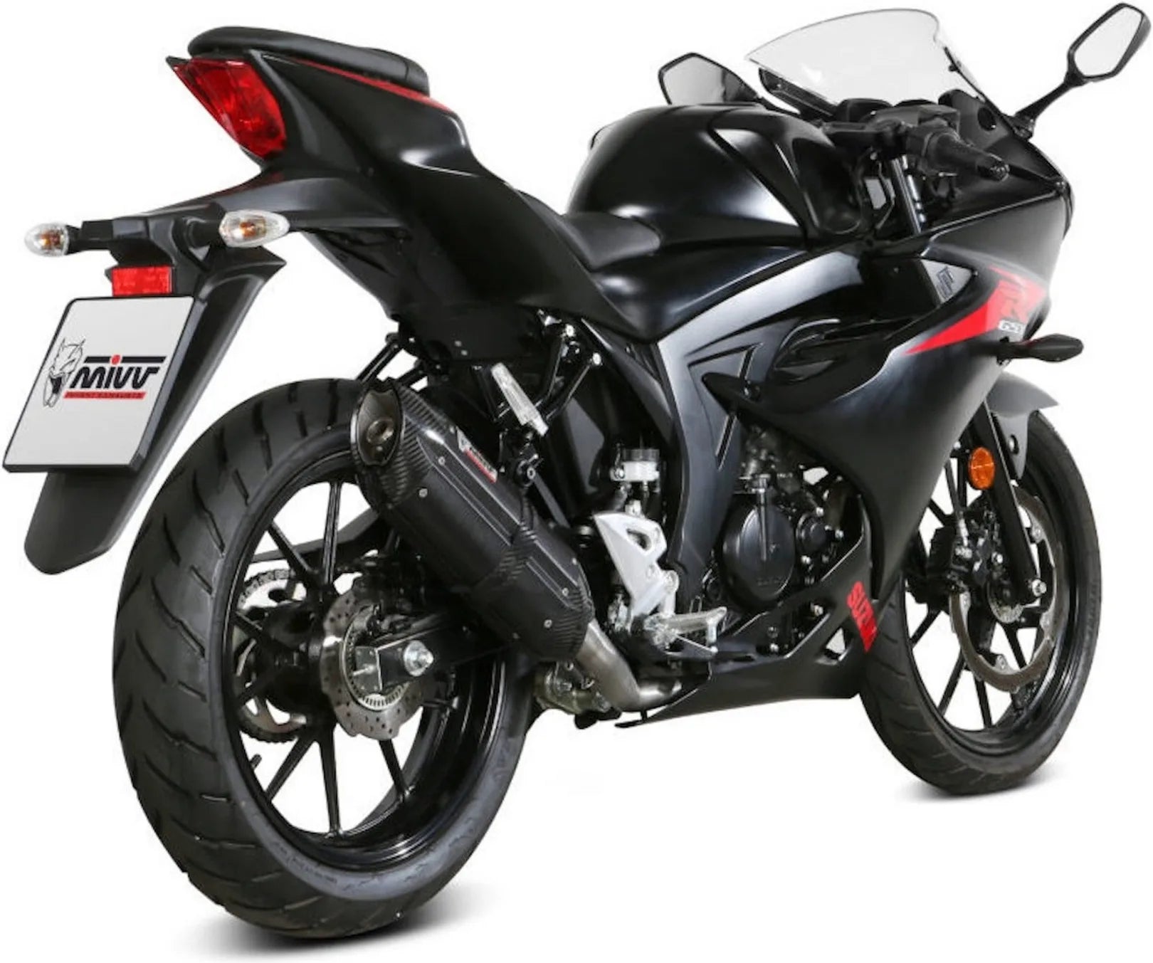 Sistema De Escape Completo Con Catalizador Y Homologación Acústica Suono Acero Negro Carbono - Mivv Compatible Con Suzuki Gsx-S 125 (2017-2020)
