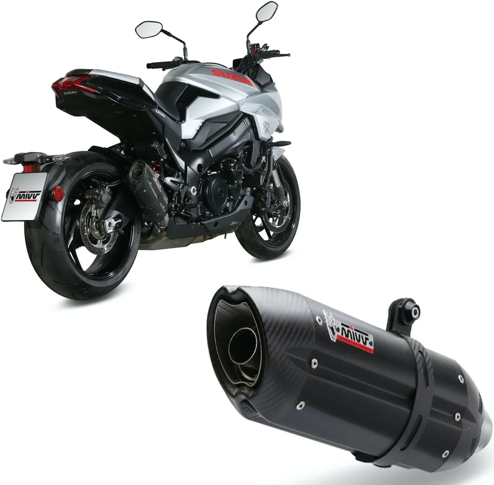 Tubo De Escape Con Homologación Acústica Suono Acero Negro Carbono - Mivv Compatible Con Suzuki Gsx-S 1000 Katana (2019-2024)