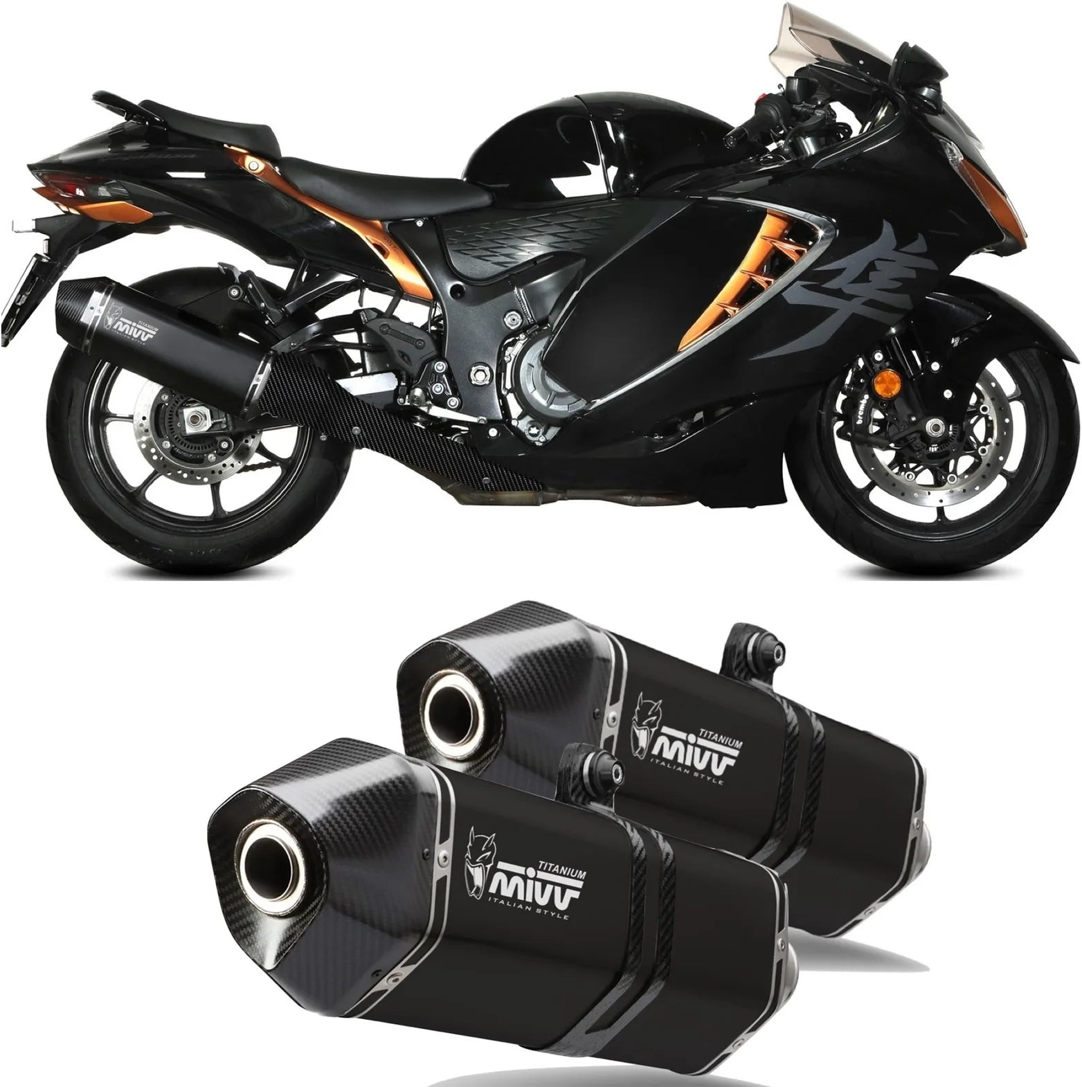 Escape Doble Con Homologación Acústica Speed Edge Titano Carbono - Mivv Compatible Con Suzuki Gsx-R 1300 Hayabusa (2021-2024)
