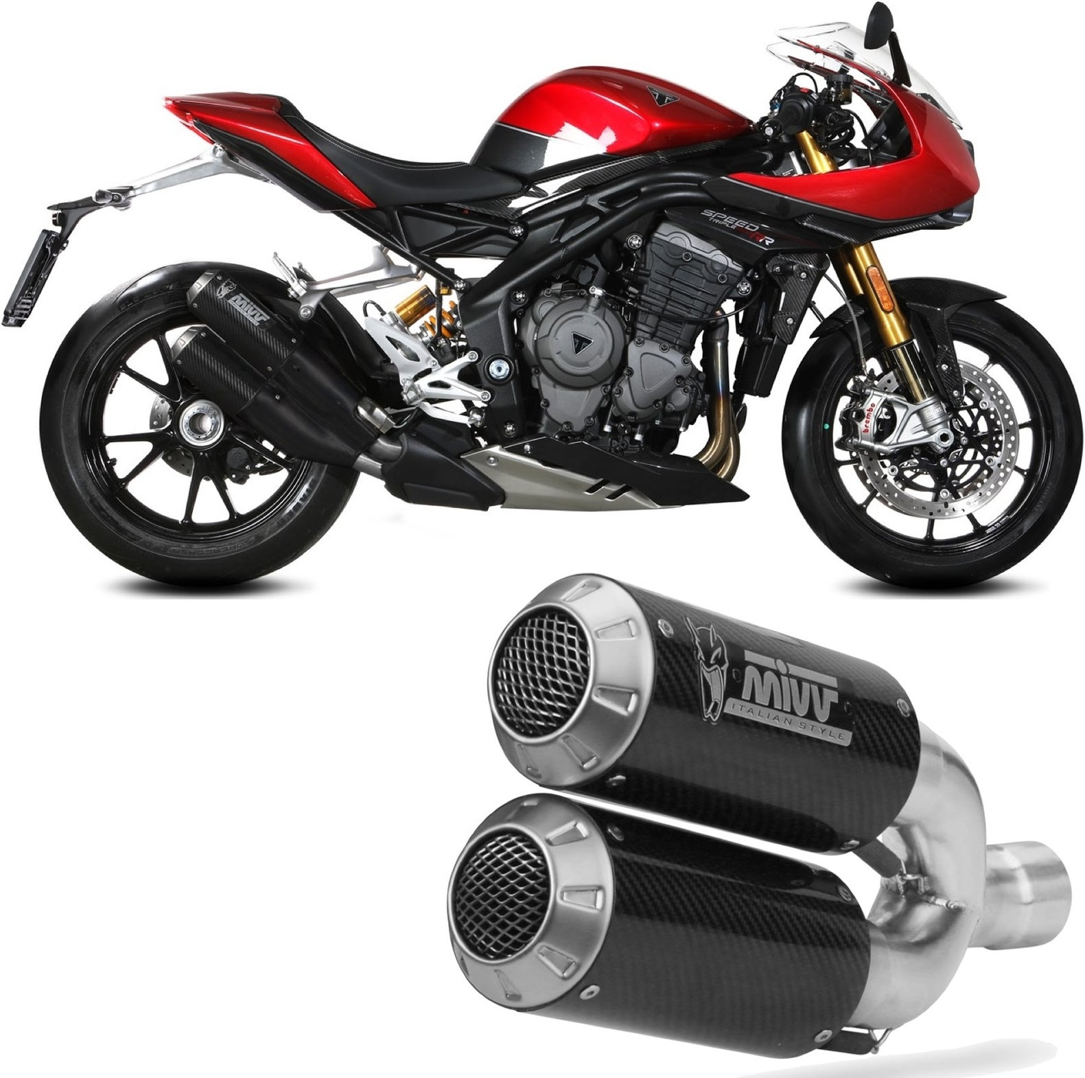 Dual Exhaust System With Sound Certification Mk3 Carbon - Mivv Compatible With Triumph Speed Triple 1200 Rr - Rs (2021-2024)