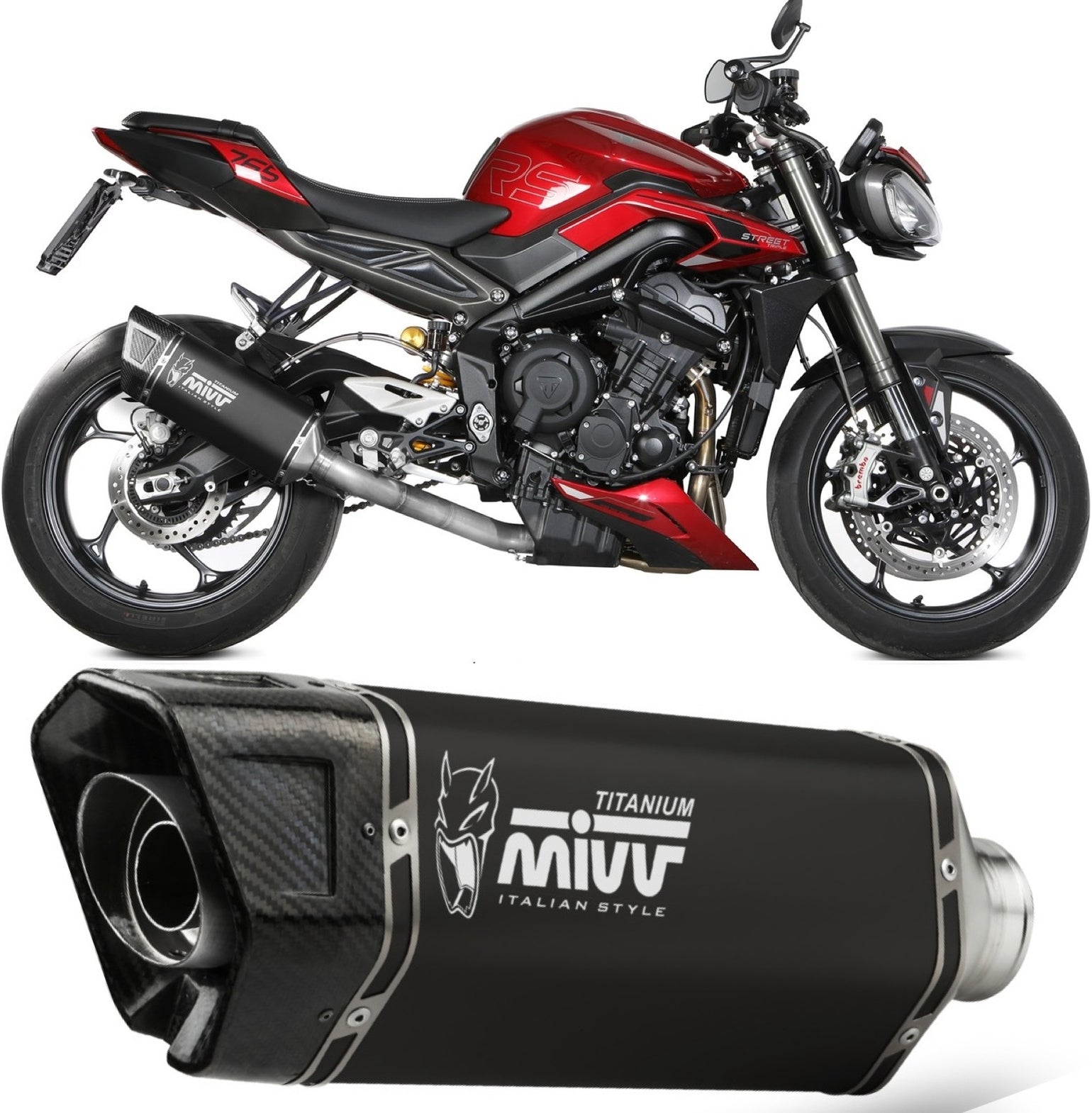 Complete Non-Catalytic Exhaust System With Sound Certification Sr-1 Titanium Black - Mivv Compatible With Triumph Street Triple 765 R - Rs (2023-2024)