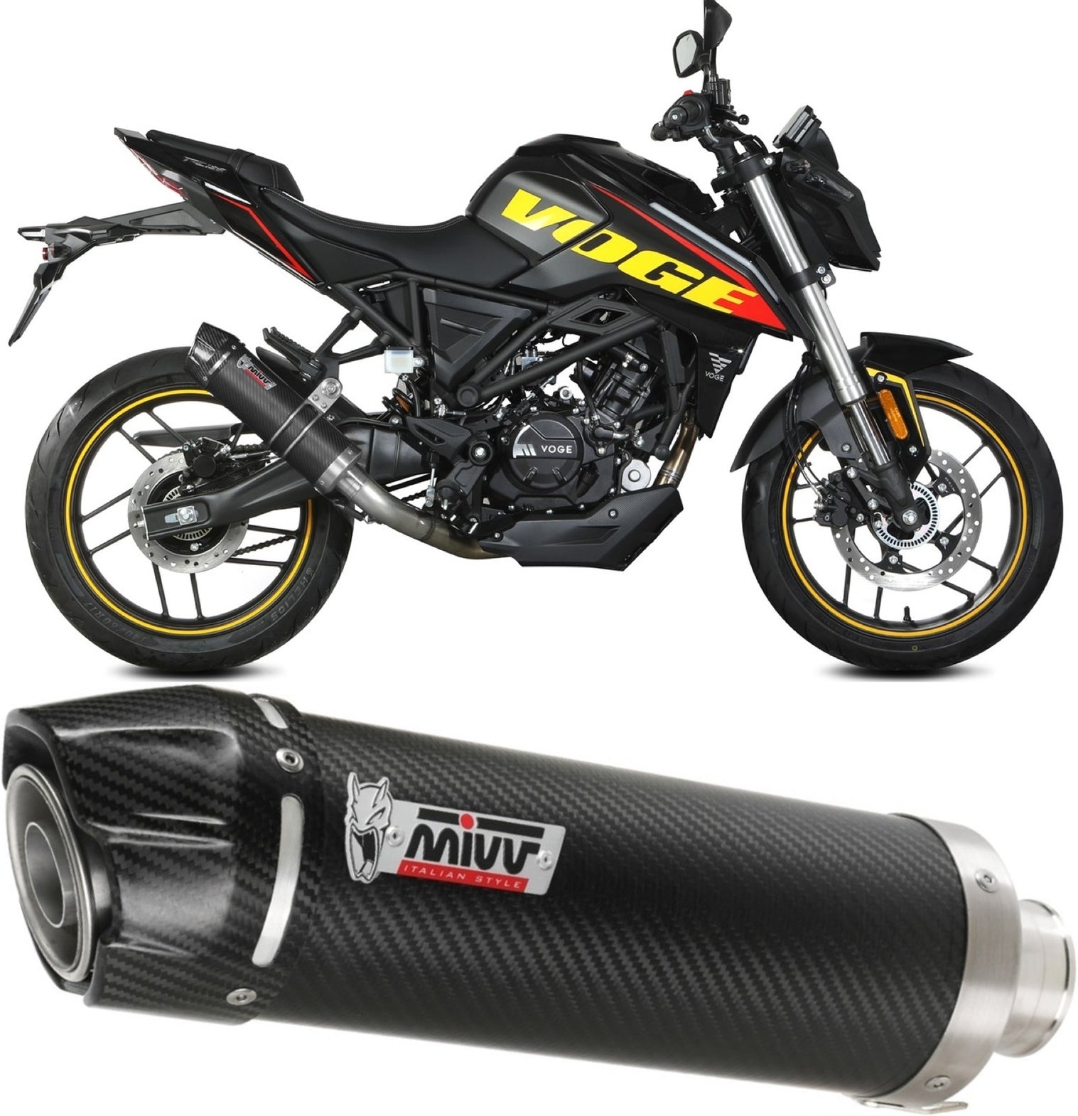 Complete Non-Catalytic Exhaust System With Sound Certification Gp Carbon Carbon - Mivv Compatible With Voge Brivido 125R (2023-2024)