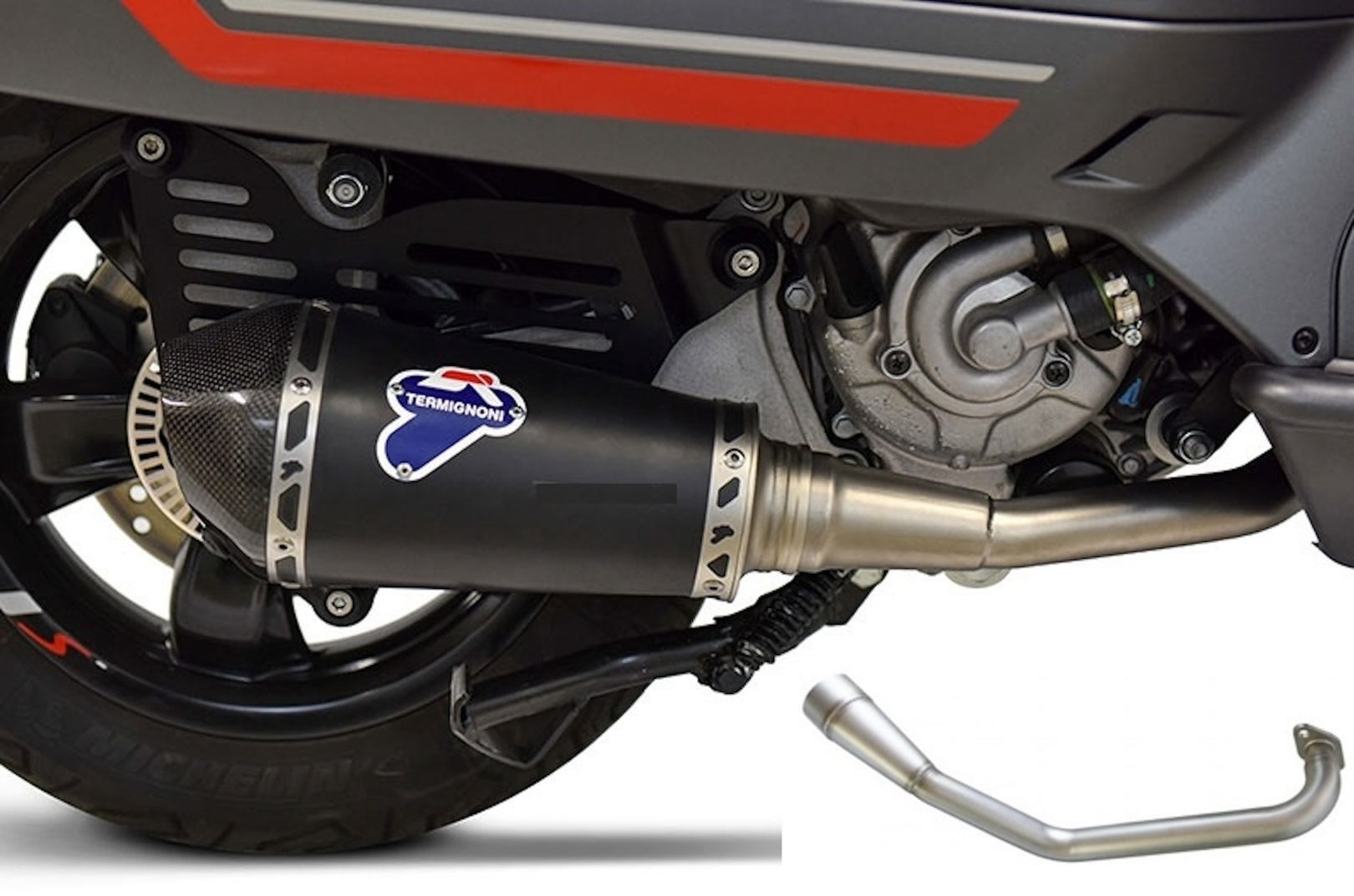 Complete Exhaust System Without Catalytic Converter And Without Sound Certification Relevance Steel Black Carbon Cap - Termignoni Compatible With Piaggio Vespa 250 - 300 (2008-2022)