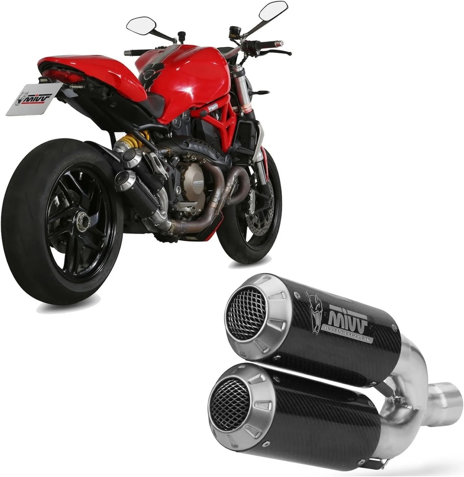 Escape Doble Sin Catalizador Y Sin Homologación Acústica Mk3 Carbono - Mivv Compatible Con Ducati Monster 1200 (2014-2016)
