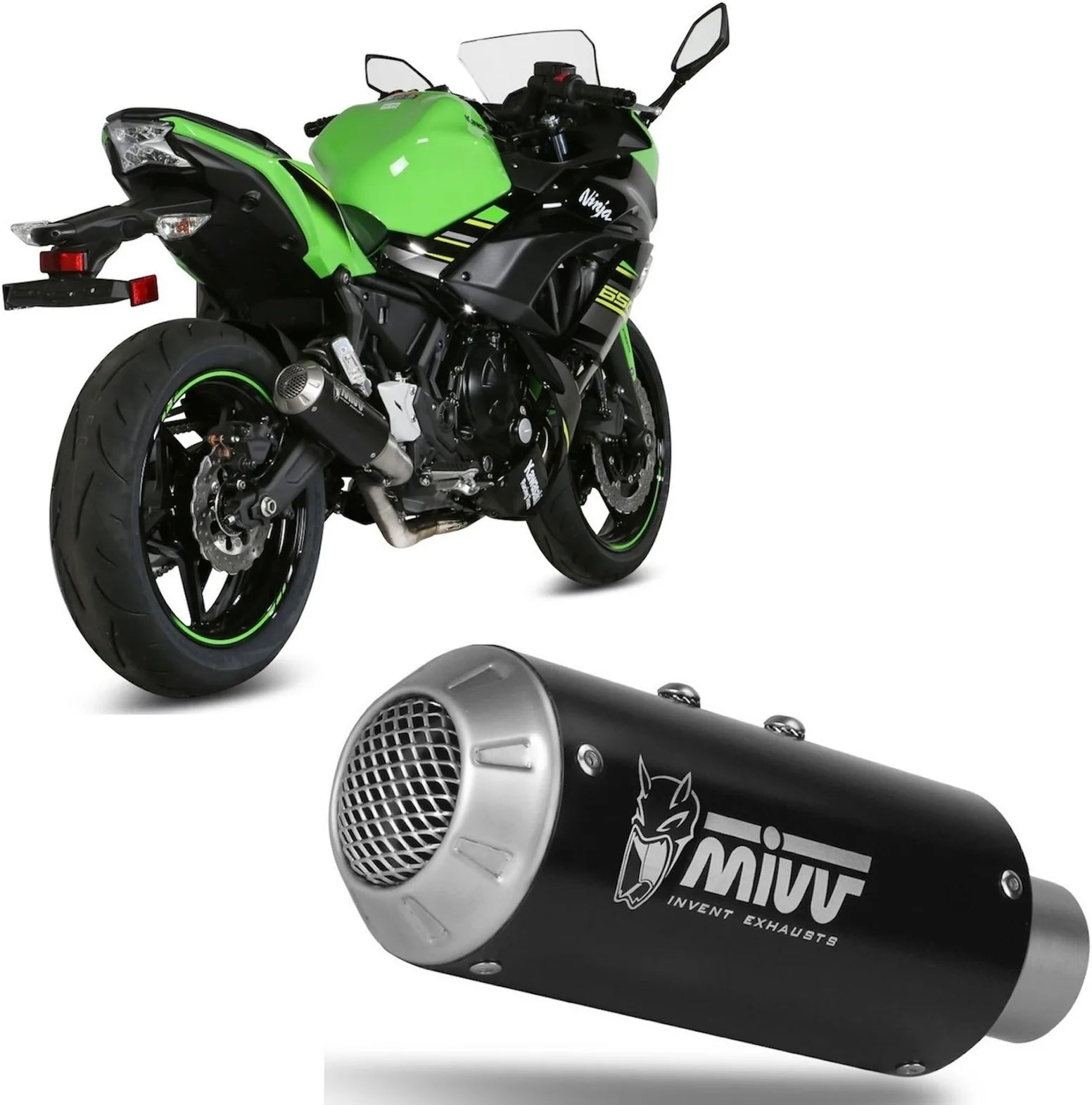 Sistema De Escape Completo Sin Catalizador Y Sin Homologación Acústica Mk3 Acero Negro - Mivv Compatible Con Kawasaki Z 650 (2017-2023)