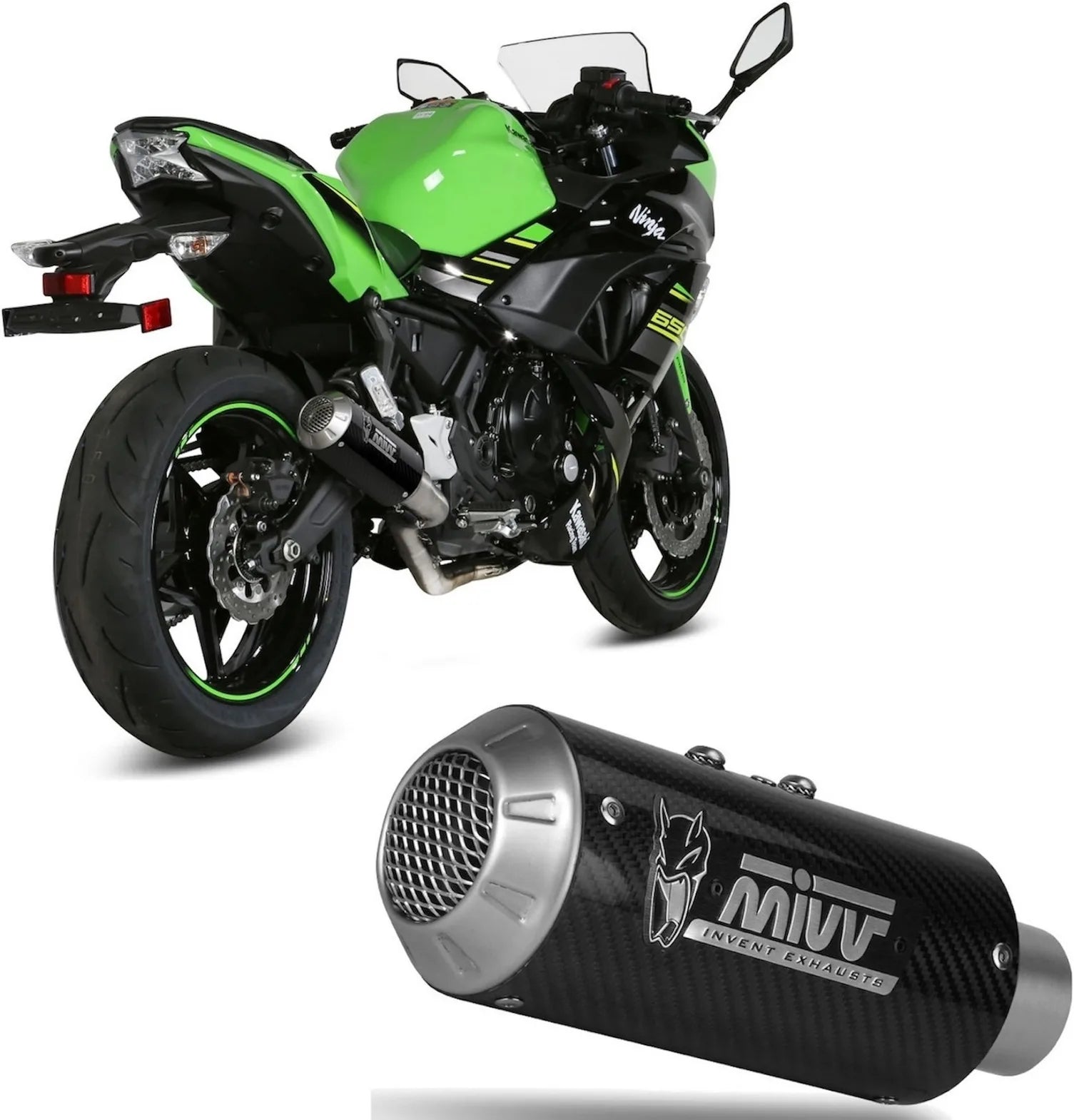 Sistema De Escape Completo Sin Catalizador Y Sin Homologación Acústica Mk3 Carbono - Mivv Compatible Con Kawasaki Z 650 (2017-2023)