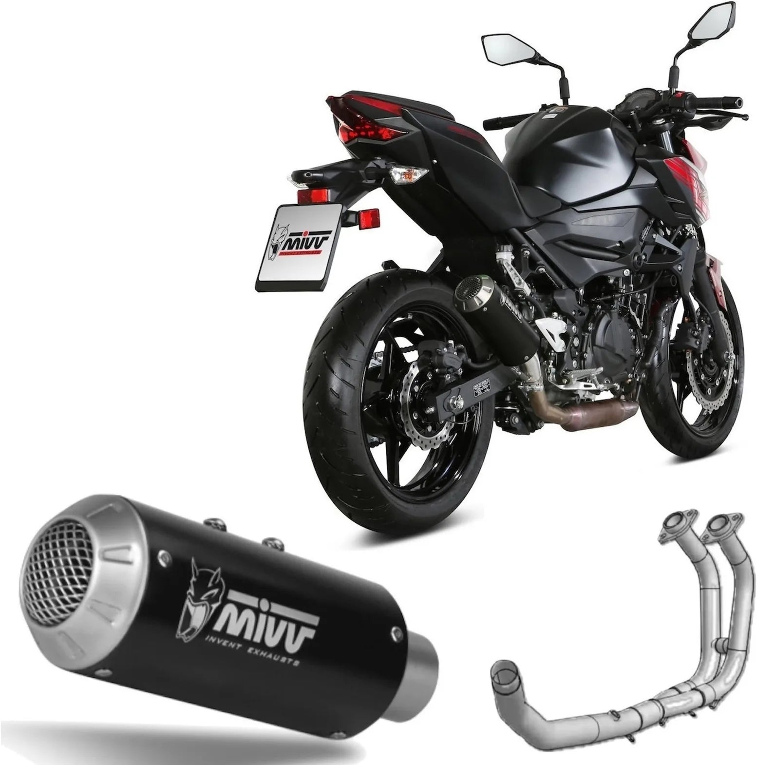 Sistema De Escape Completo Sin Catalizador Y Sin Homologación Acústica Mk3 Acero Negro - Mivv Compatible Con Kawasaki Z 400 (2019-2020)