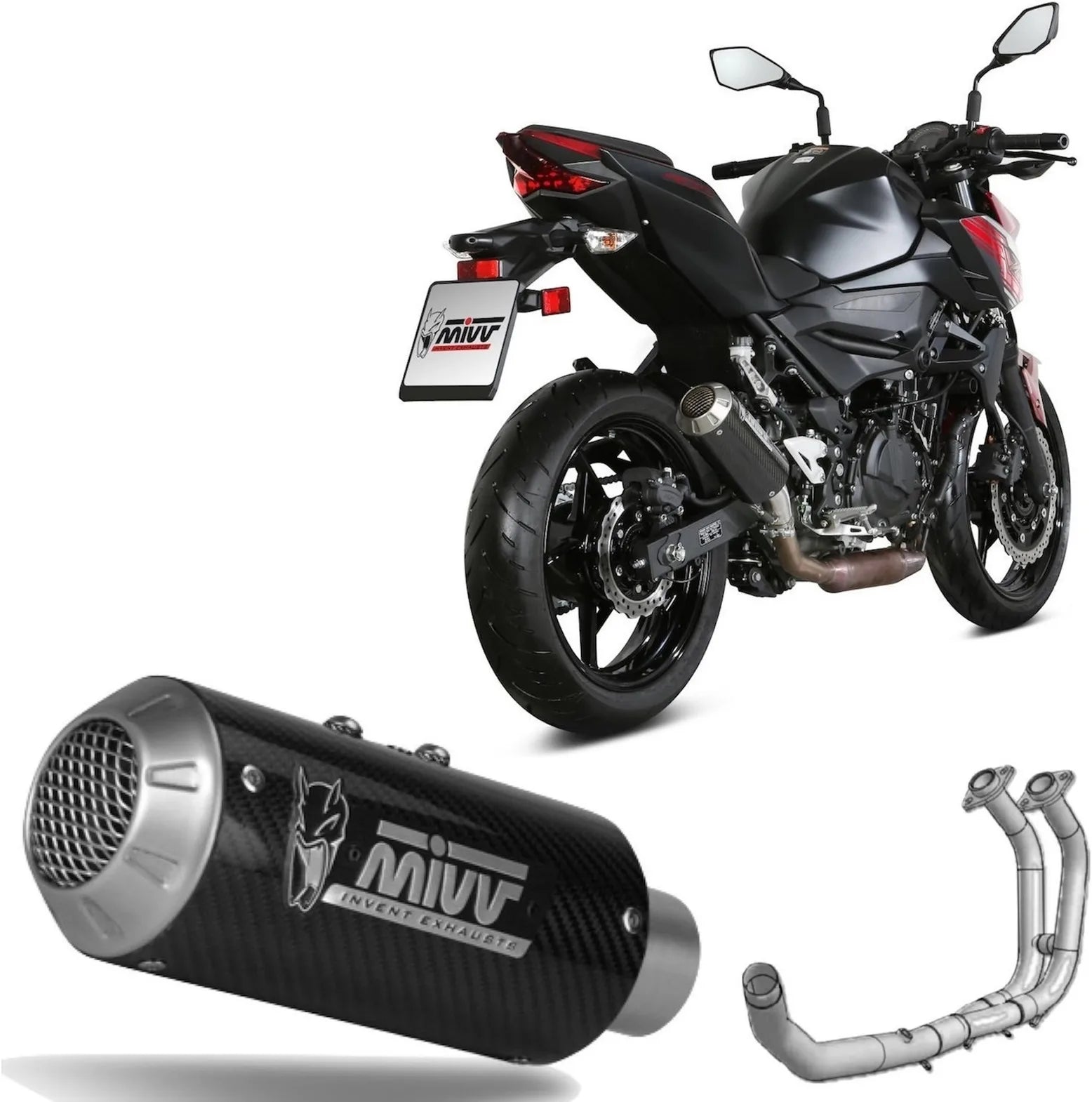 Sistema De Escape Completo Sin Catalizador Y Sin Homologación Acústica Mk3 Carbono - Mivv Compatible Con Kawasaki Ninja 400 (2018-2020)