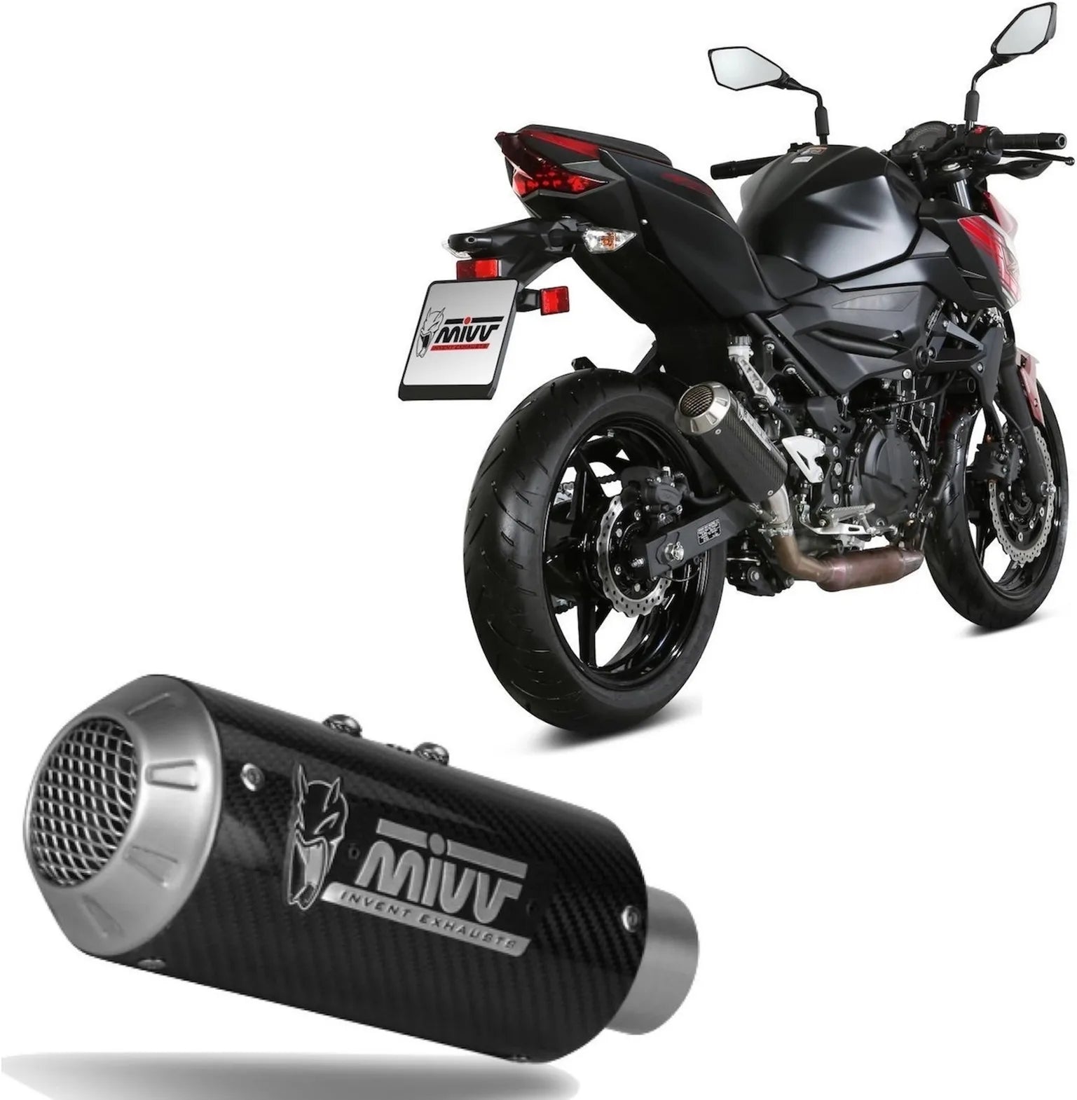 Tubo De Escape Sin Catalizador Y Sin Homologación Acústica Mk3 Carbono - Mivv Compatible Con Kawasaki Ninja 400 (2018-2020)