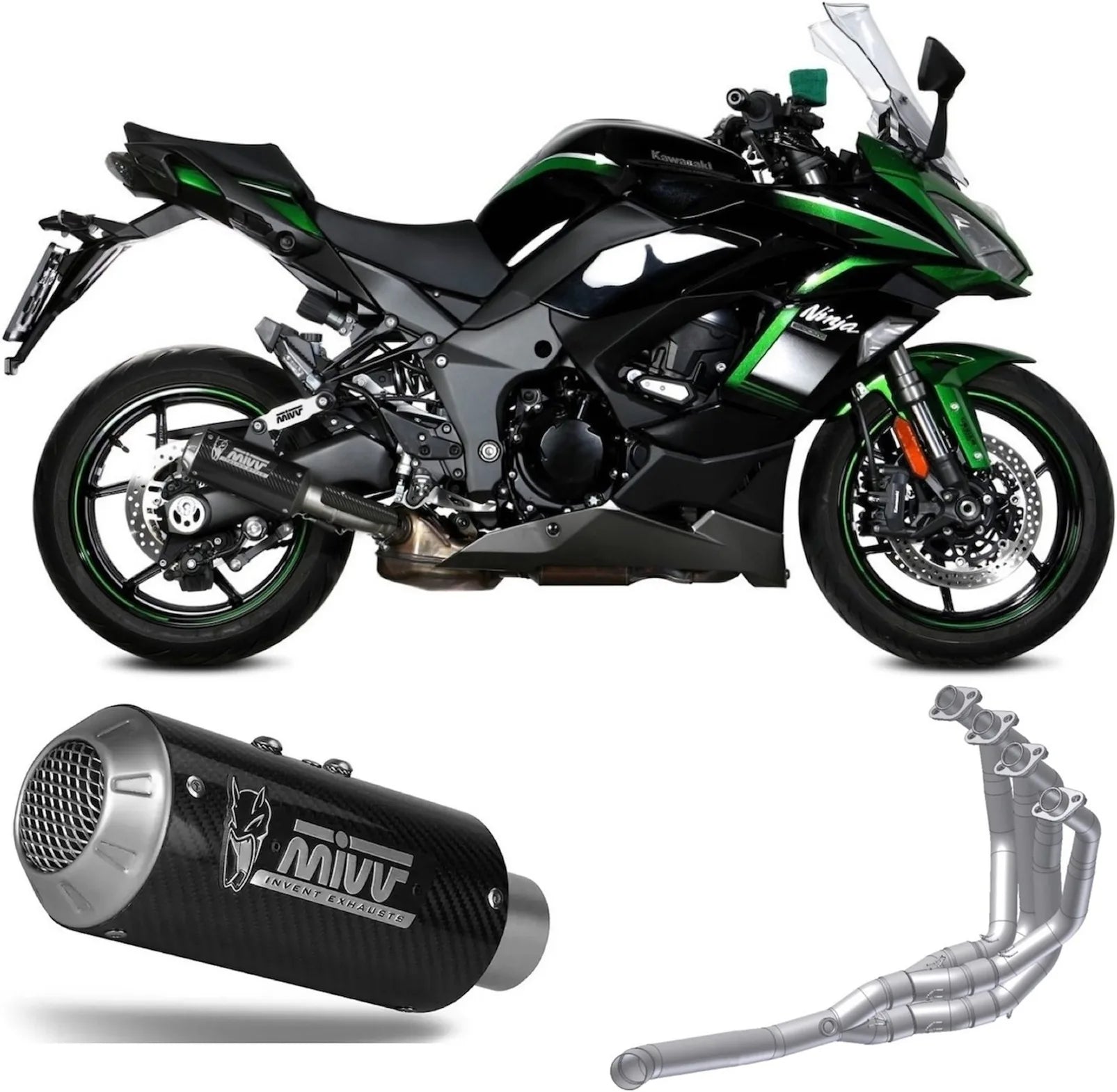 Sistema De Escape Completo Sin Catalizador Y Sin Homologación Acústica Mk3 Carbono - Mivv Compatible Con Kawasaki Ninja 1000 Tourer (2020-2024)