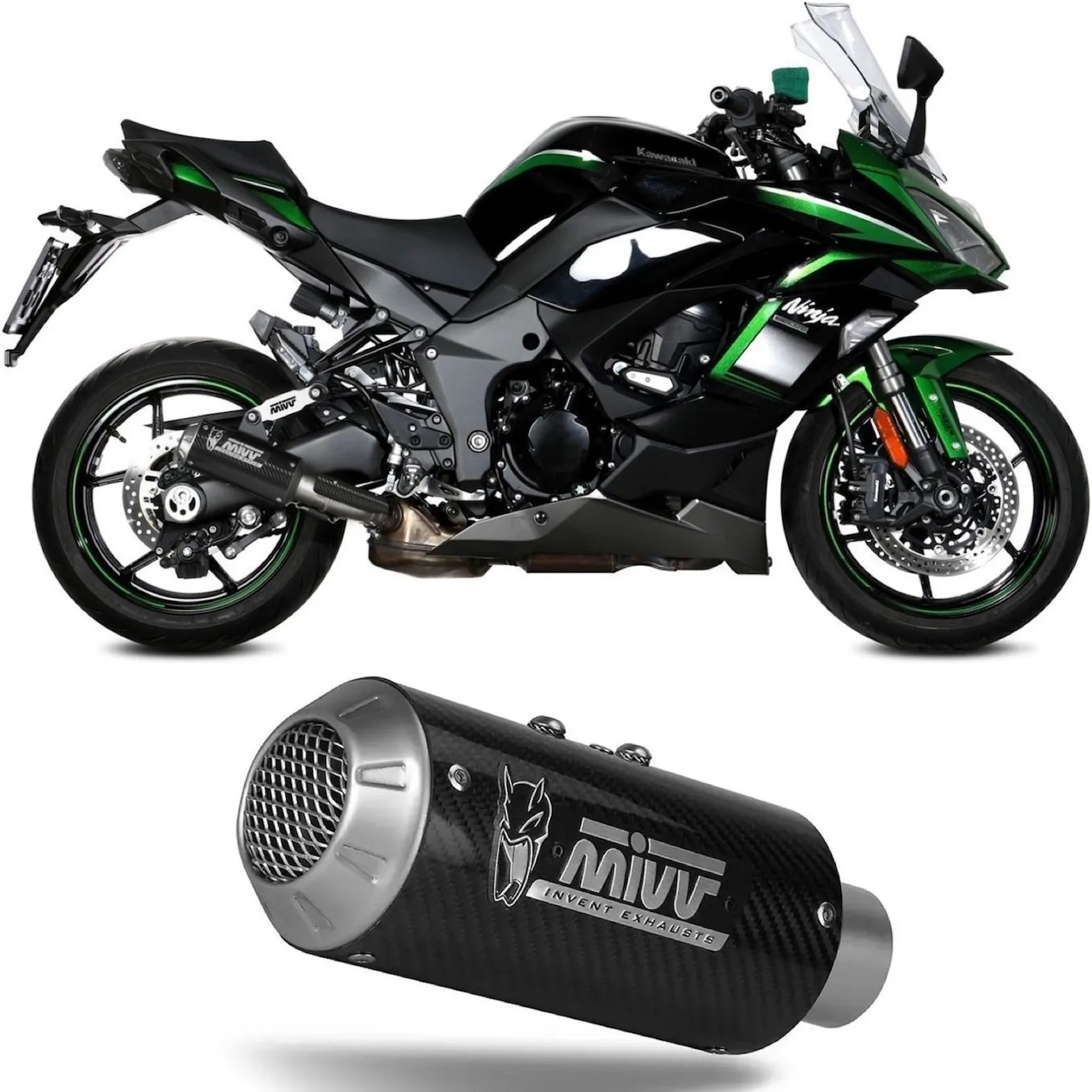 Tubo De Escape Sin Catalizador Y Sin Homologación Acústica Mk3 Carbono - Mivv Compatible Con Kawasaki Ninja 1000 Sx (2020-2024)