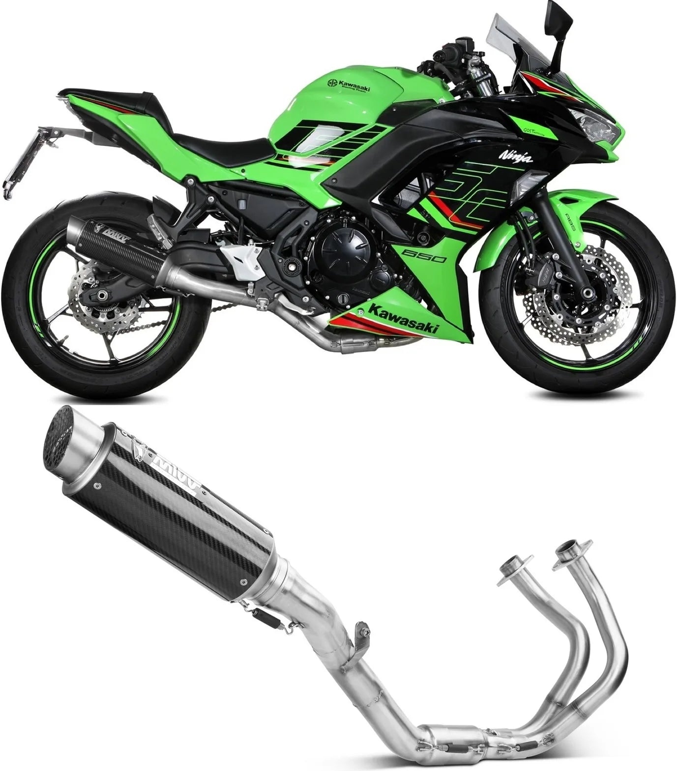 Sistema De Escape Completo Sin Catalizador Y Sin Homologación Acústica Gppro Carbono - Mivv Compatible Con Kawasaki Ninja 650 (2024)