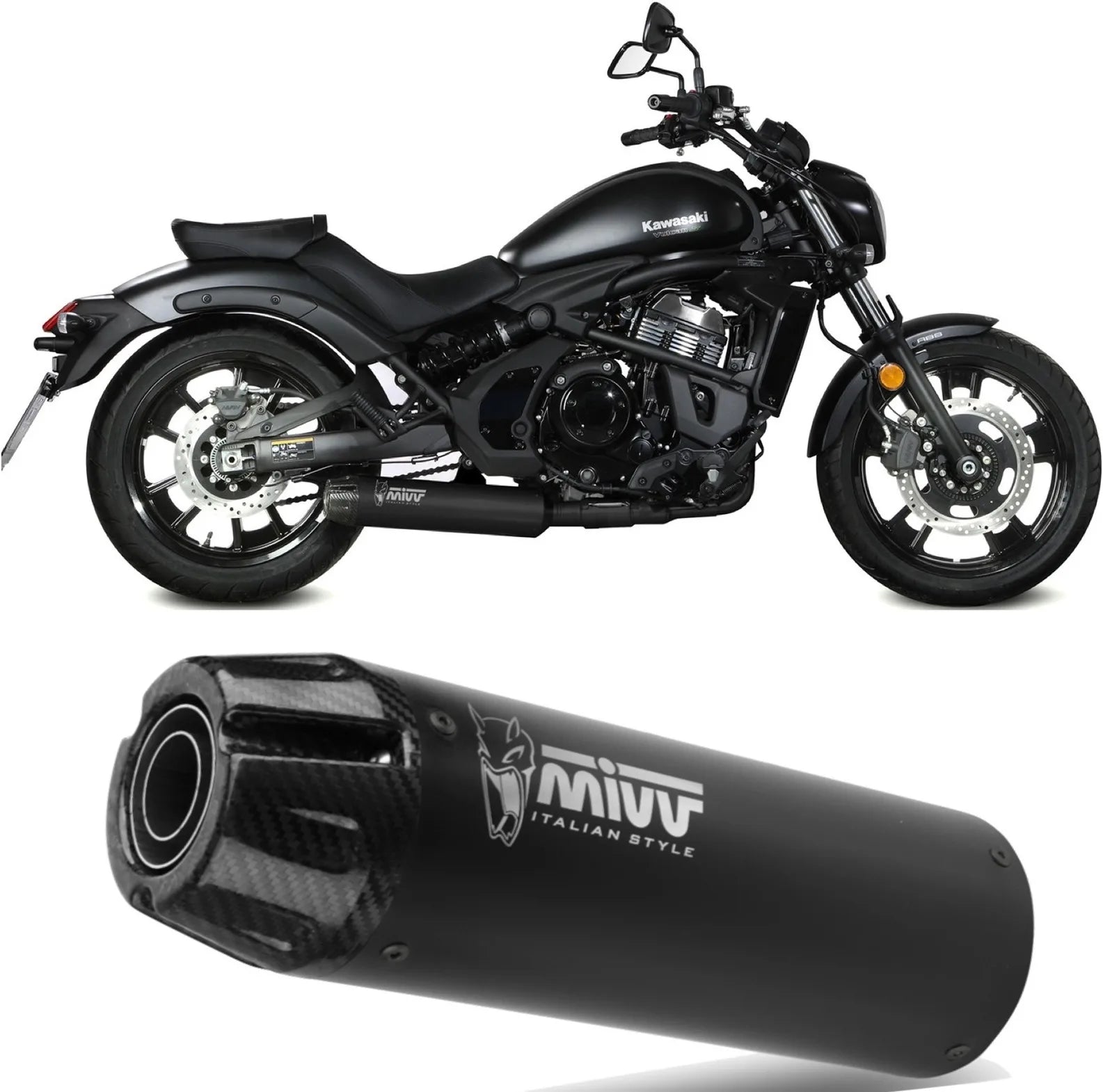 Sistema De Escape Completo Sin Catalizador Y Sin Homologación Acústica Hr-1 Acero Negro Carbono - Mivv Compatible Con Kawasaki Vulcan S (2017-2023)