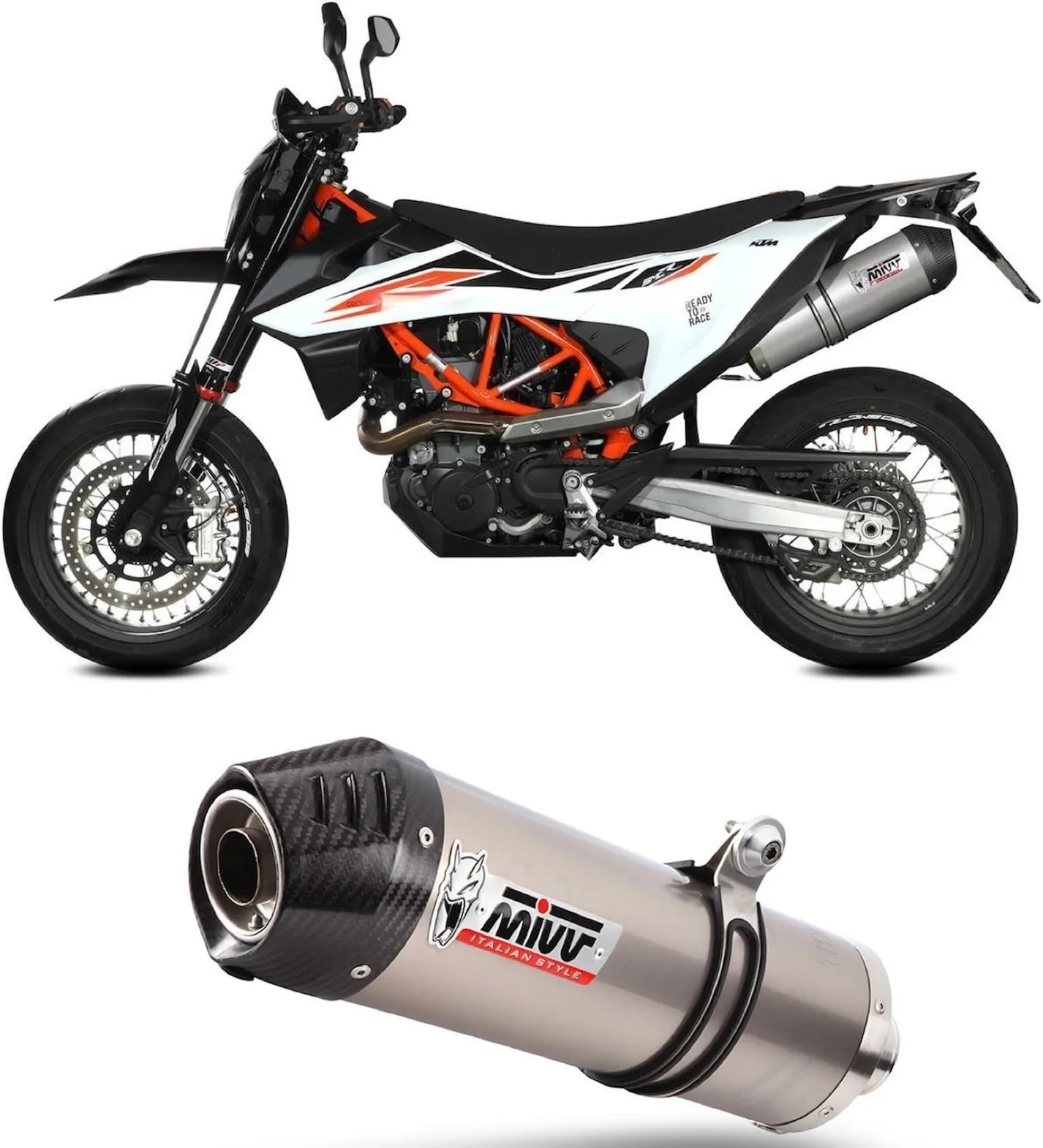 Tubo De Escape Sin Catalizador Y Sin Homologación Acústica Oval Titano Carbono - Mivv Compatible Con Ktm 690 Smc R (2020-2024)