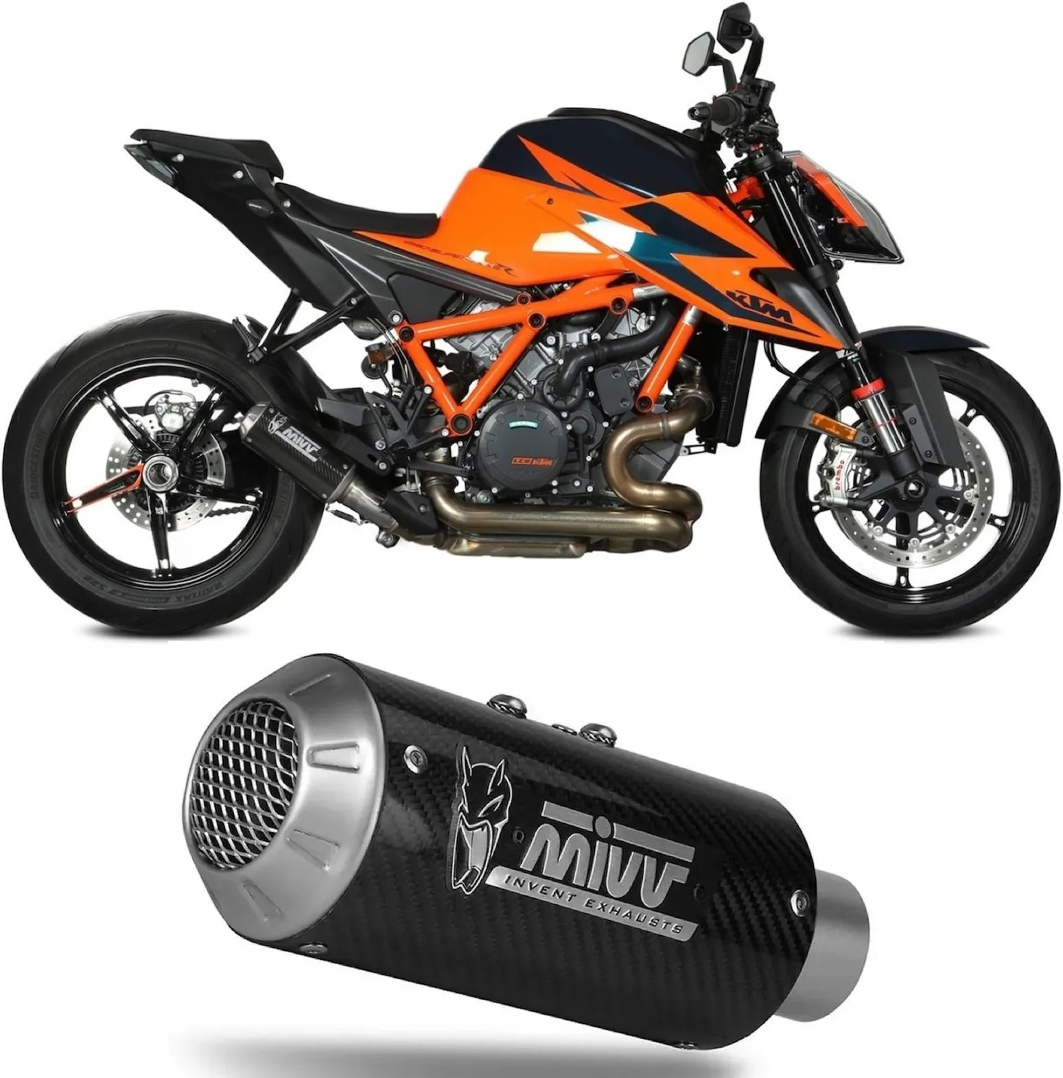 Tubo De Escape Sin Catalizador Y Sin Homologación Acústica Mk3 Carbono - Mivv Compatible Con Ktm Duke 1290 (2020-2024)