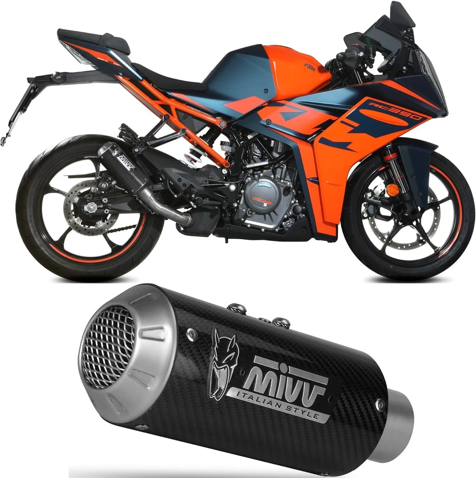 Tubo De Escape Sin Catalizador Y Sin Homologación Acústica Mk3 Carbono - Mivv Compatible Con Ktm Rc 390 (2021-2024)